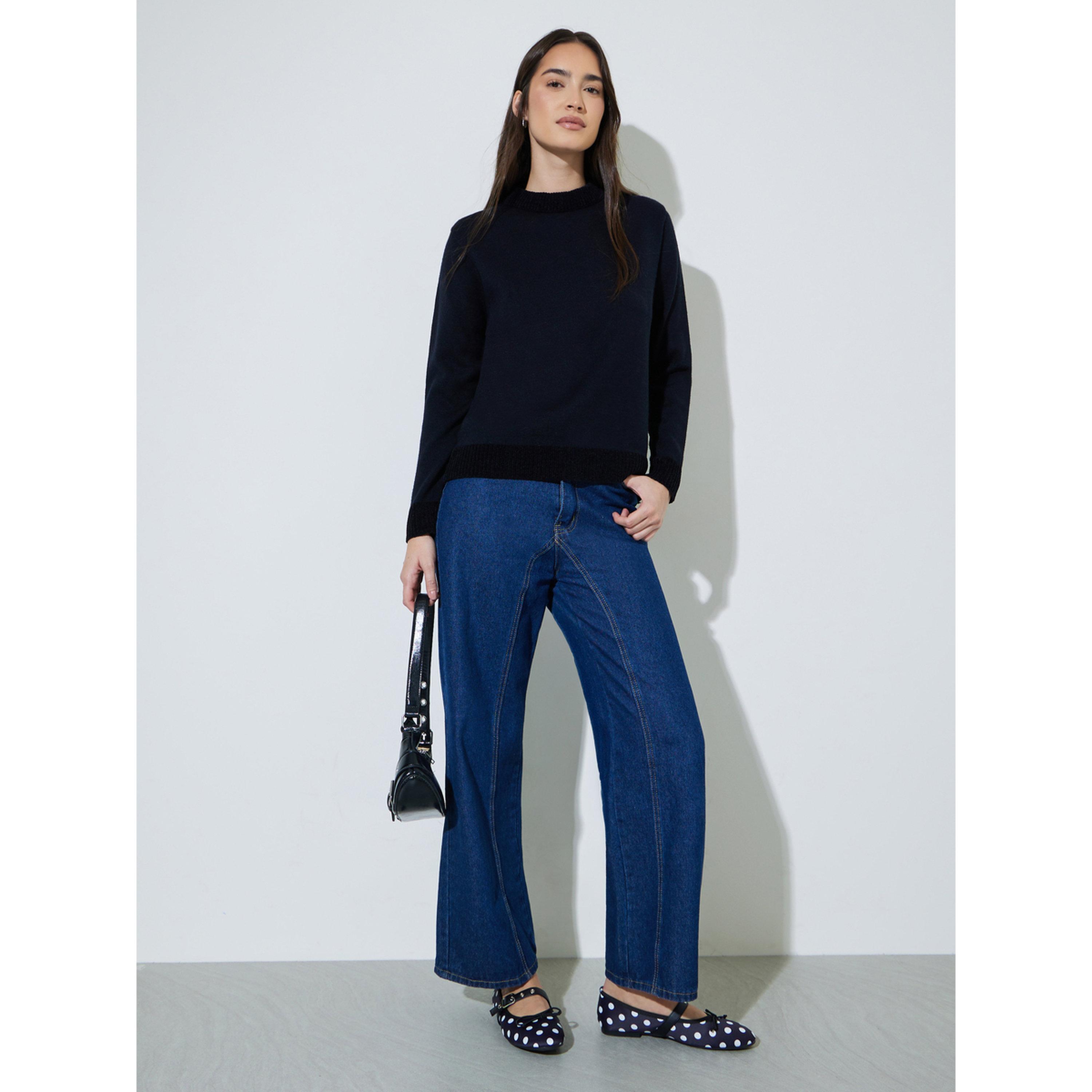 Styli Black Solid Mixed Yarn Regular Fit Sweater-women-winterwear-cardigansandjumpers-jumpers-image-2