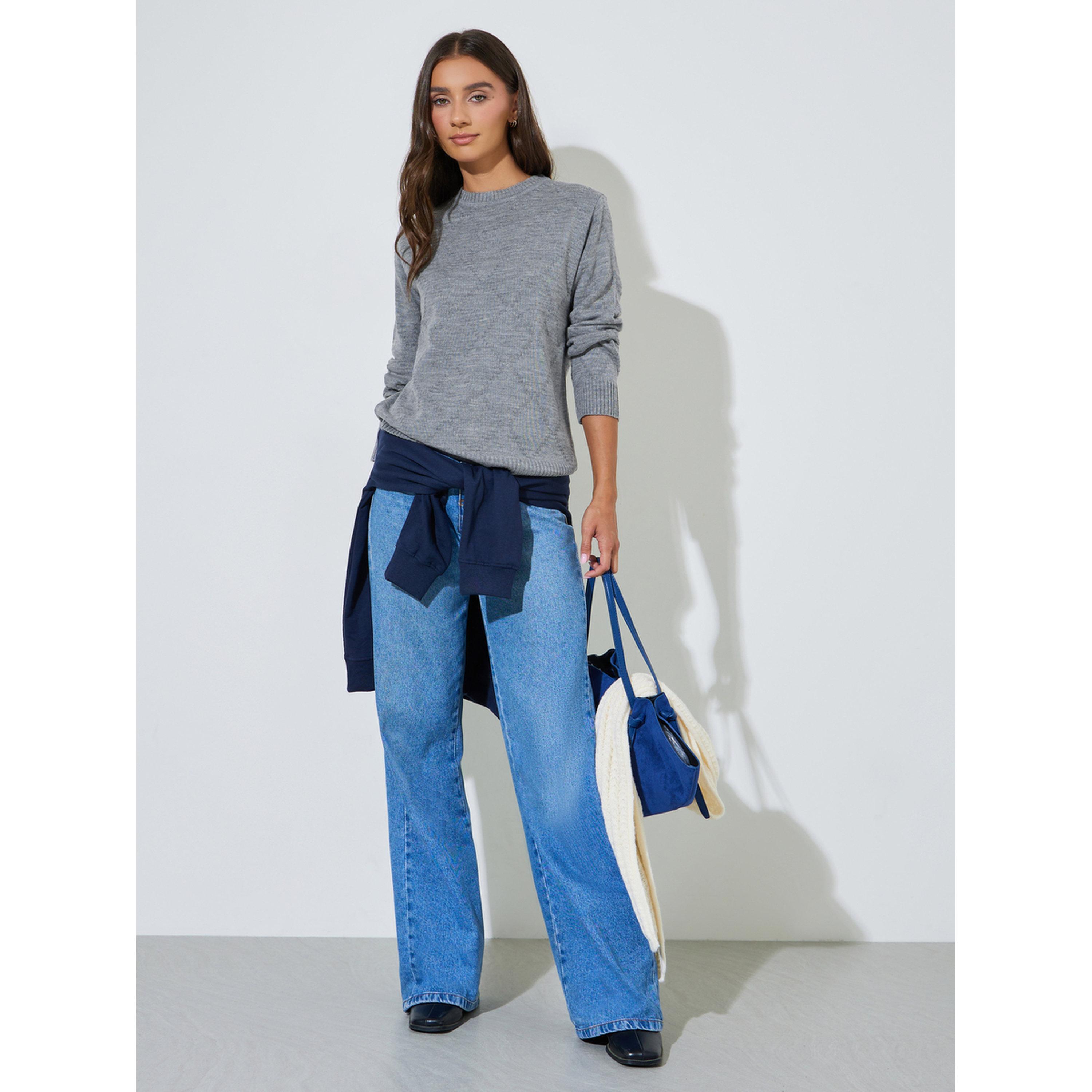 Styli Grey Textured Long Sleeves Regular Fit Sweater-women-winterwear-cardigansandjumpers-jumpers-image-2