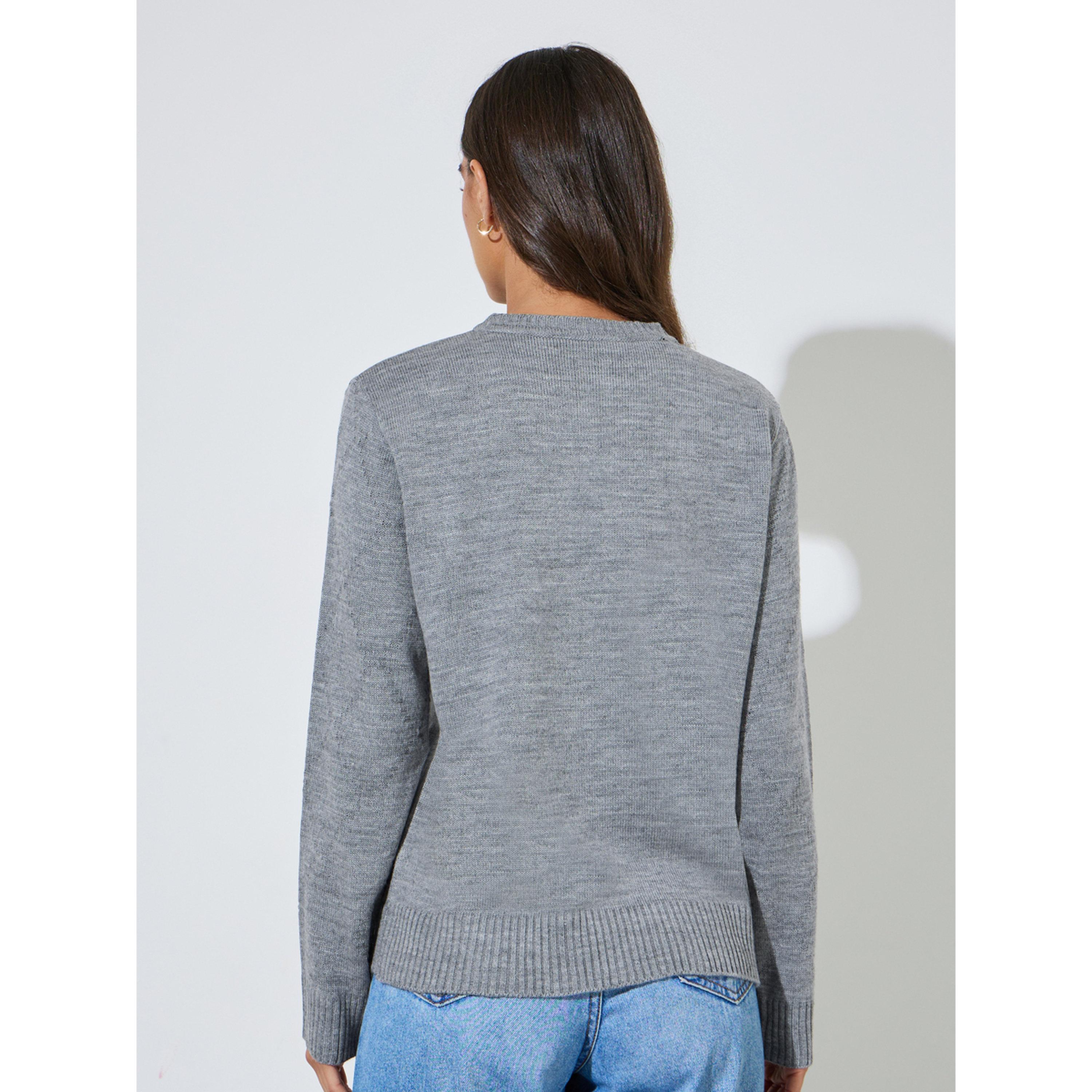 Styli Grey Textured Long Sleeves Regular Fit Sweater-women-winterwear-cardigansandjumpers-jumpers-image-3
