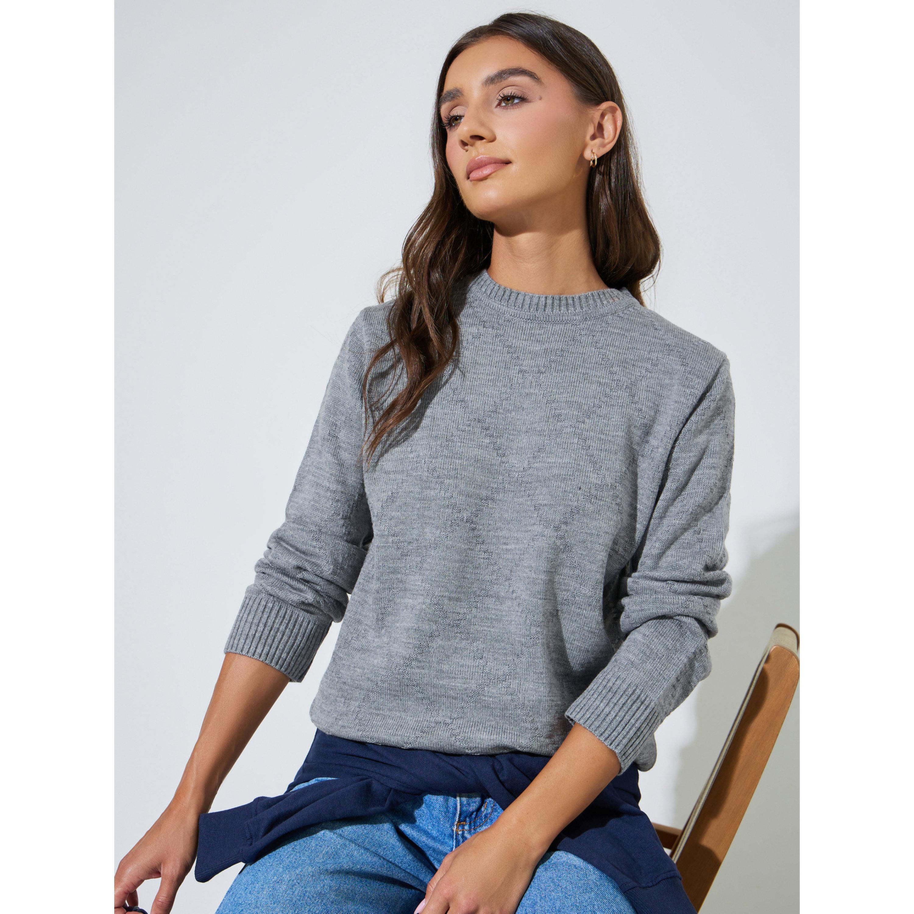 Styli Grey Textured Long Sleeves Regular Fit Sweater-women-winterwear-cardigansandjumpers-jumpers-image-4