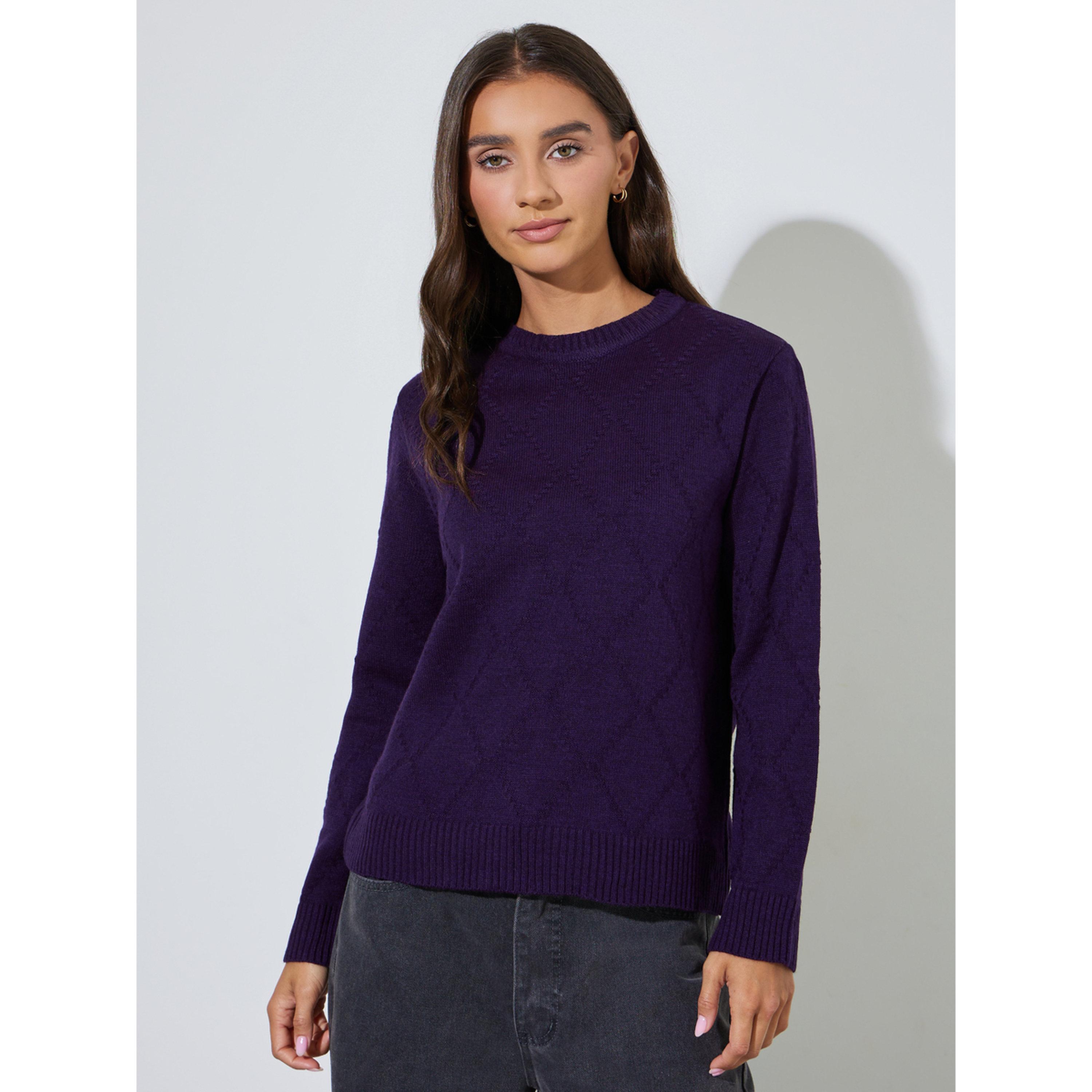Styli Purple Textured Long Sleeves Regular Fit Sweater-women-winterwear-cardigansandjumpers-jumpers-image-1
