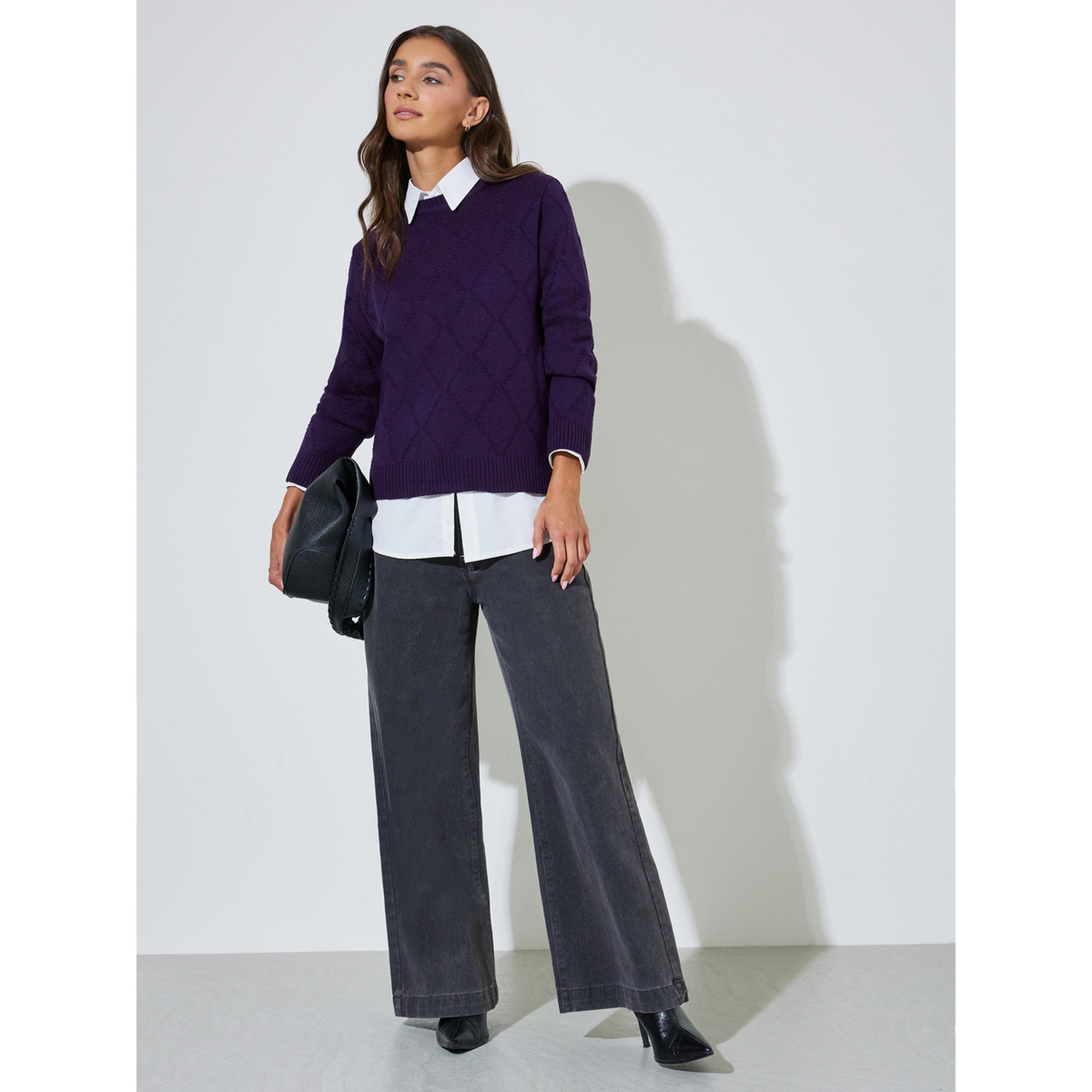 Styli Purple Textured Long Sleeves Regular Fit Sweater-women-winterwear-cardigansandjumpers-jumpers-image-2