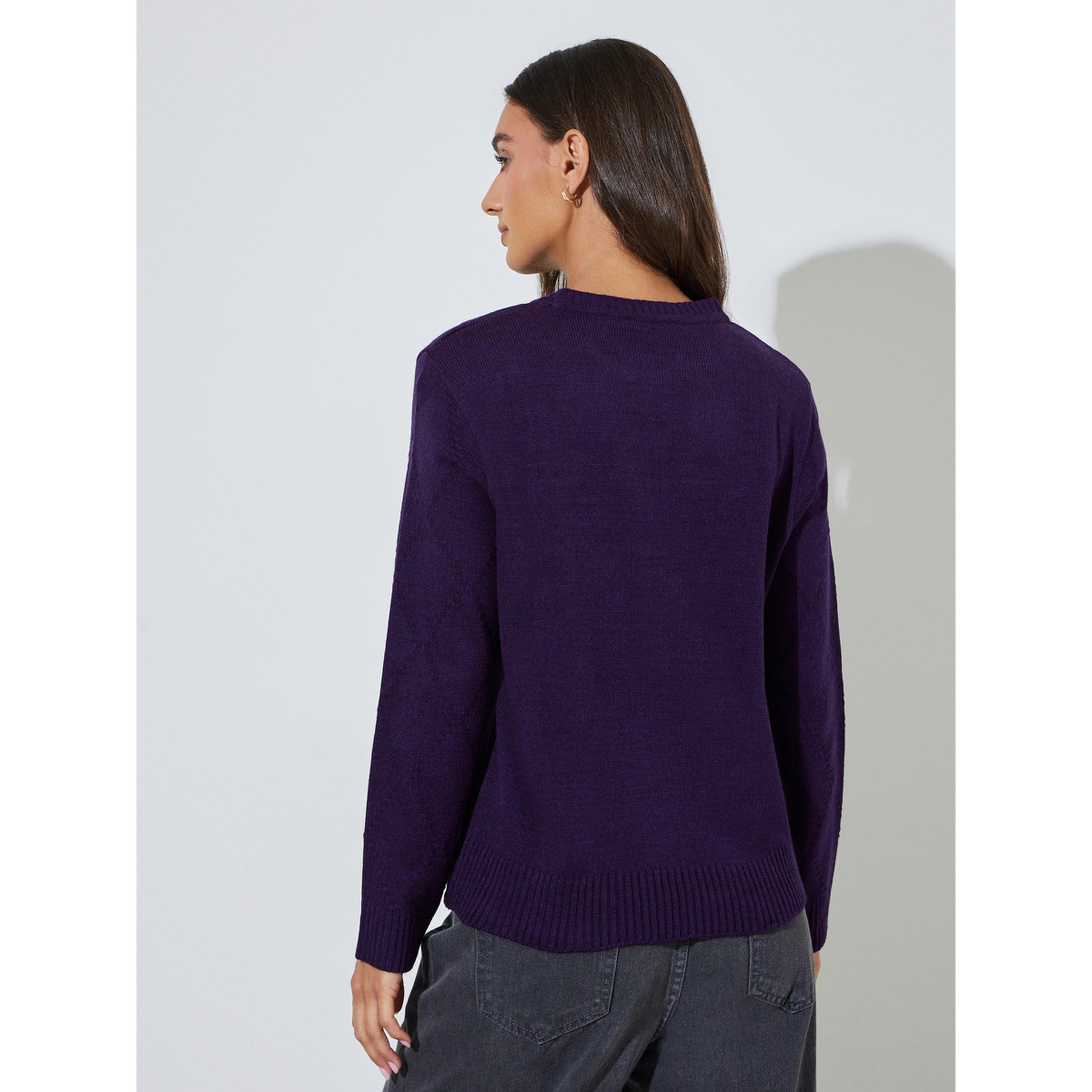 Styli Purple Textured Long Sleeves Regular Fit Sweater-women-winterwear-cardigansandjumpers-jumpers-image-3