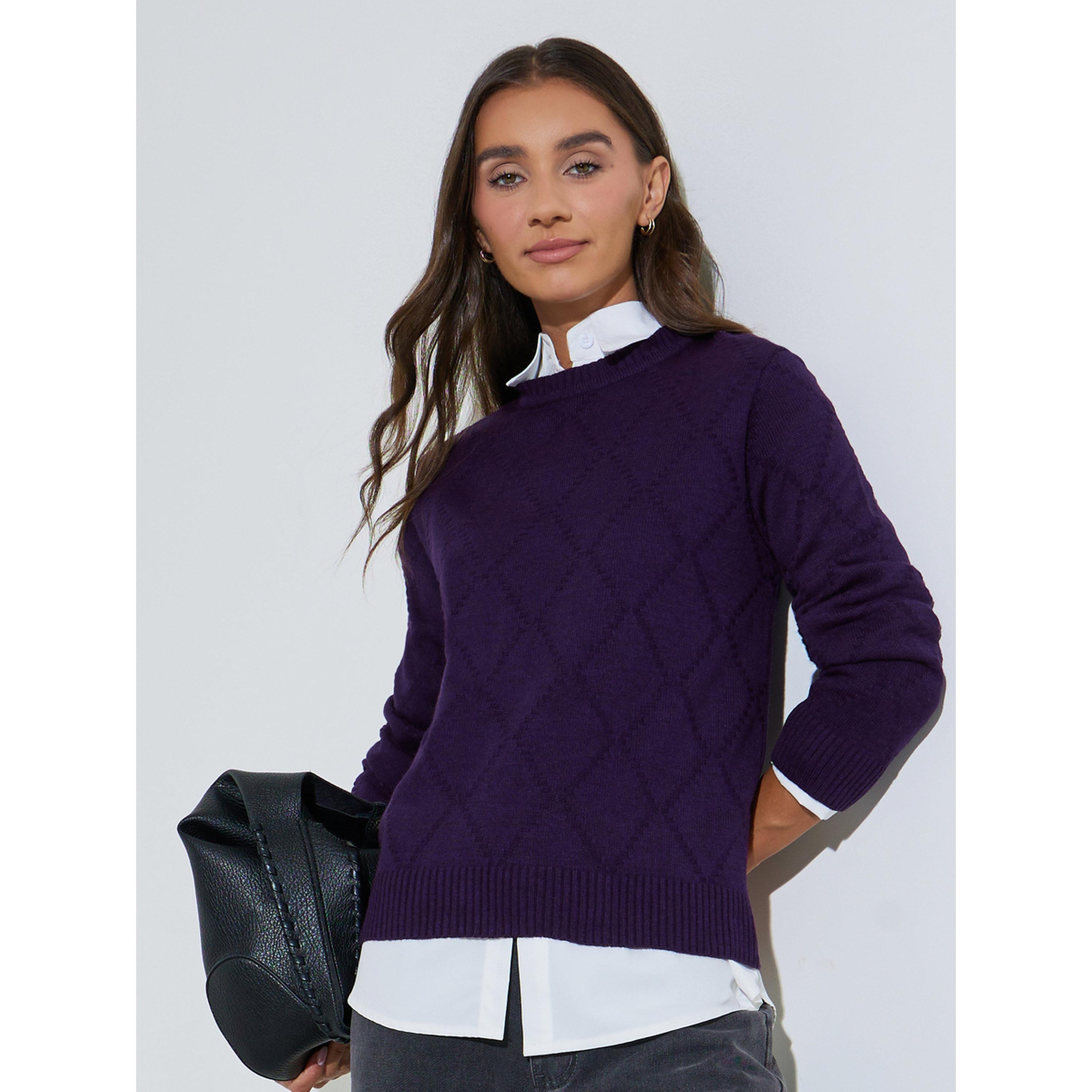 Styli Purple Textured Long Sleeves Regular Fit Sweater-women-winterwear-cardigansandjumpers-jumpers-image-4