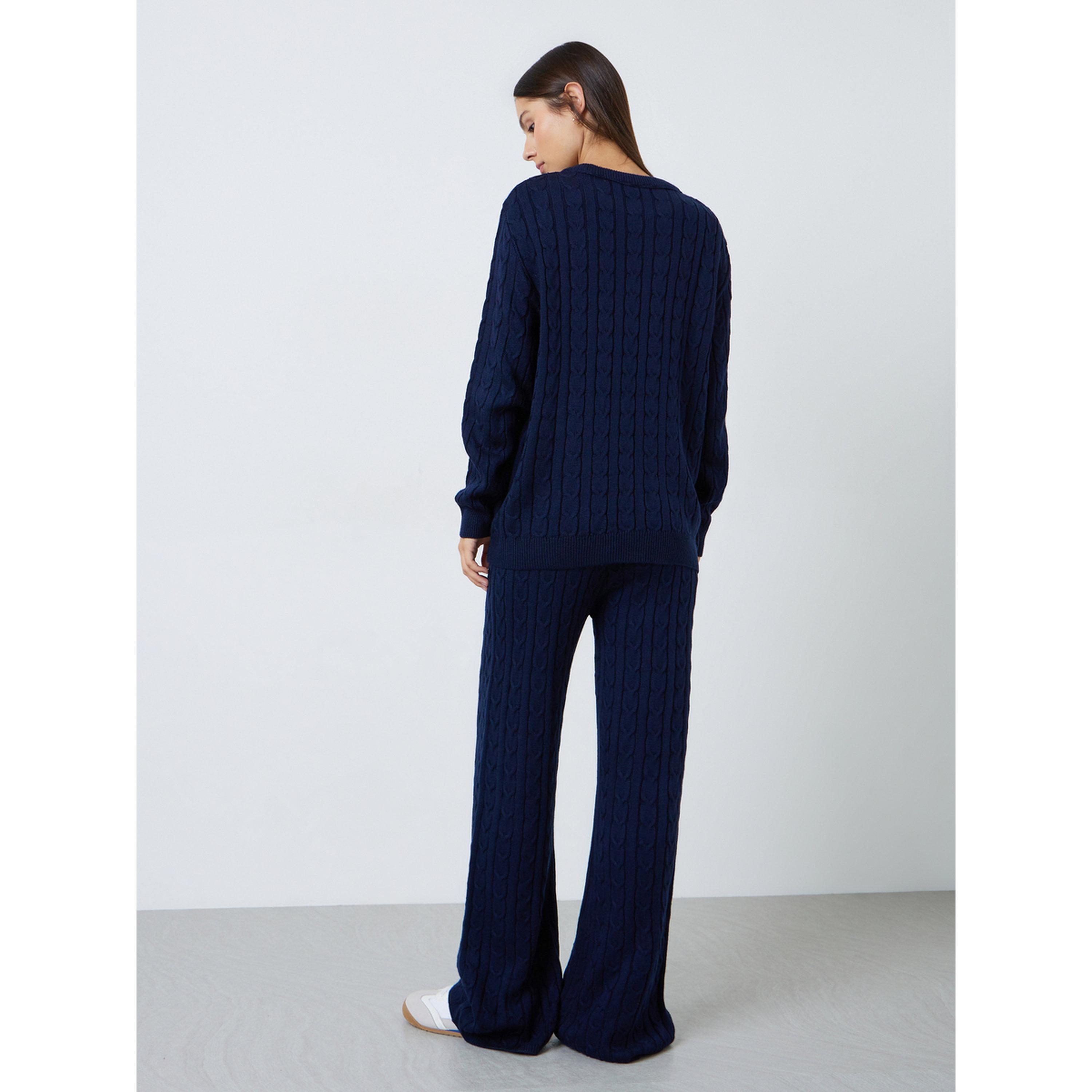 Styli Navy Blue Cable Knit Sweater and Pants Co-ord Set-women-clothing-coordsets-image-3