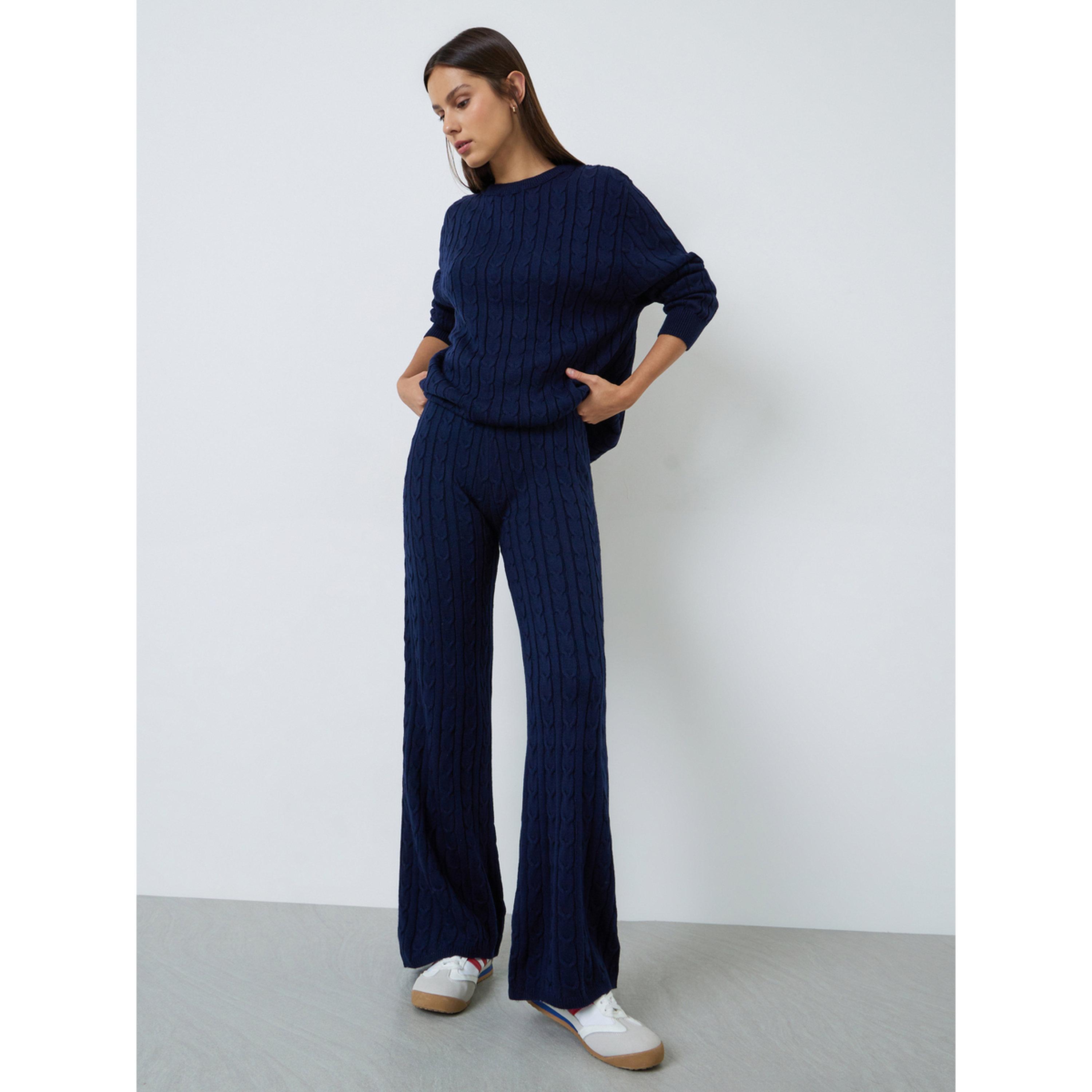Styli Navy Blue Cable Knit Sweater and Pants Co-ord Set-women-clothing-coordsets-image-4