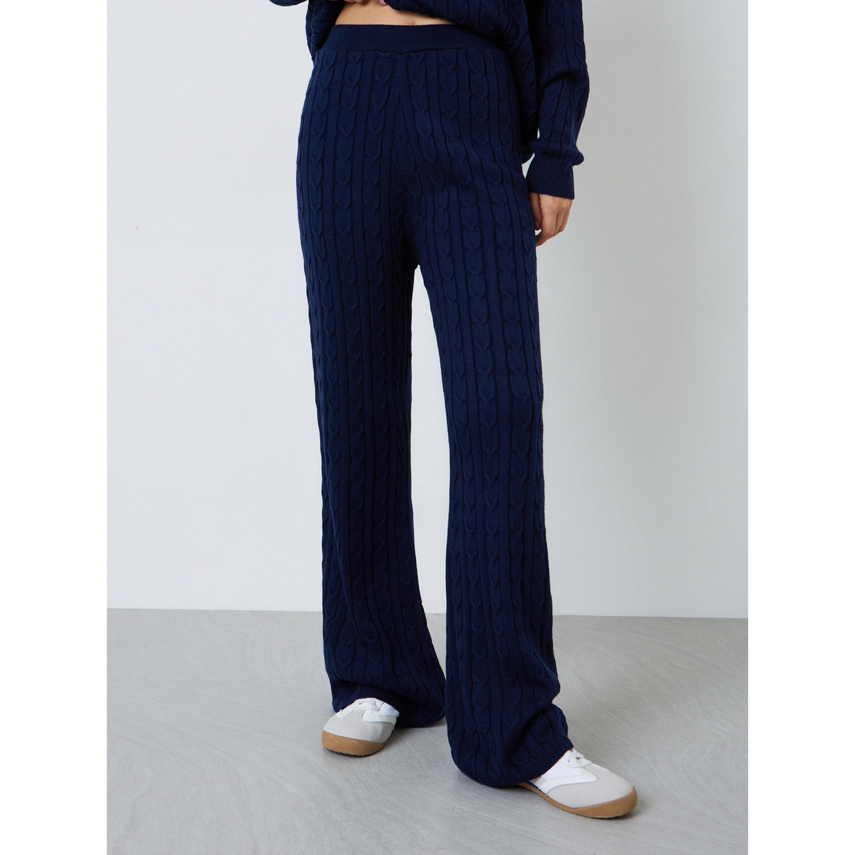 Styli Navy Blue Cable Knit Sweater and Pants Co-ord Set-women-clothing-coordsets-image-5