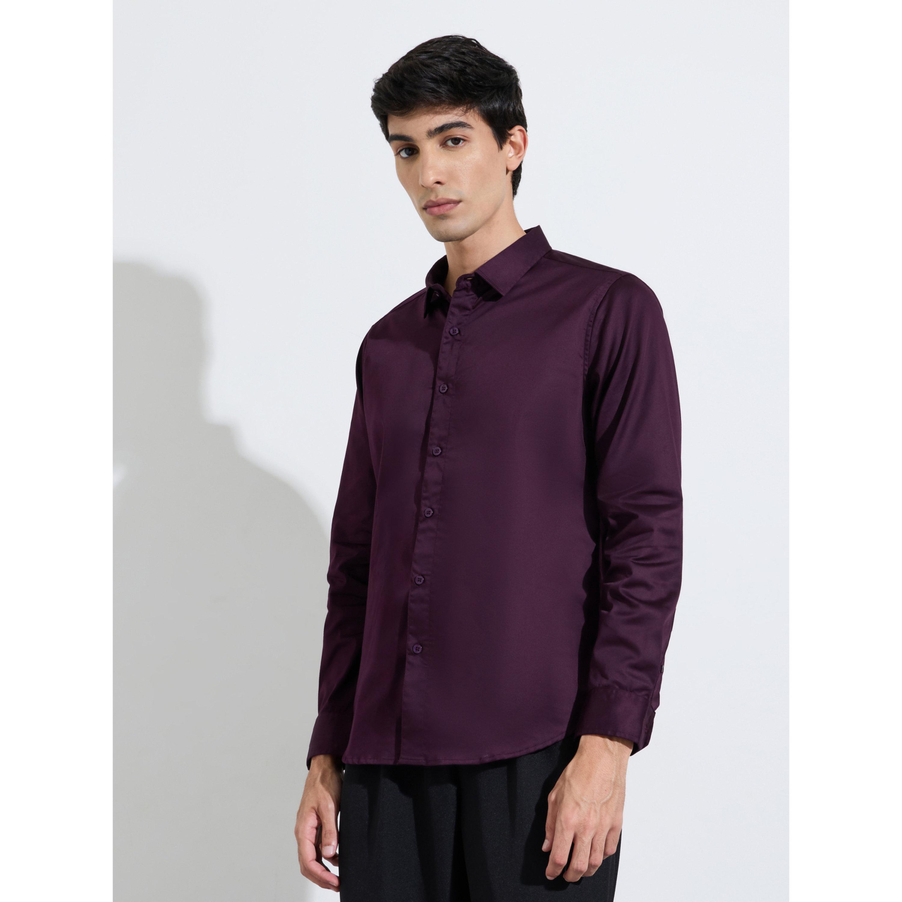 قميص ساتان سادة بقصة سليم فت وأكمام طويلة-men-clothing-shirts-image-1