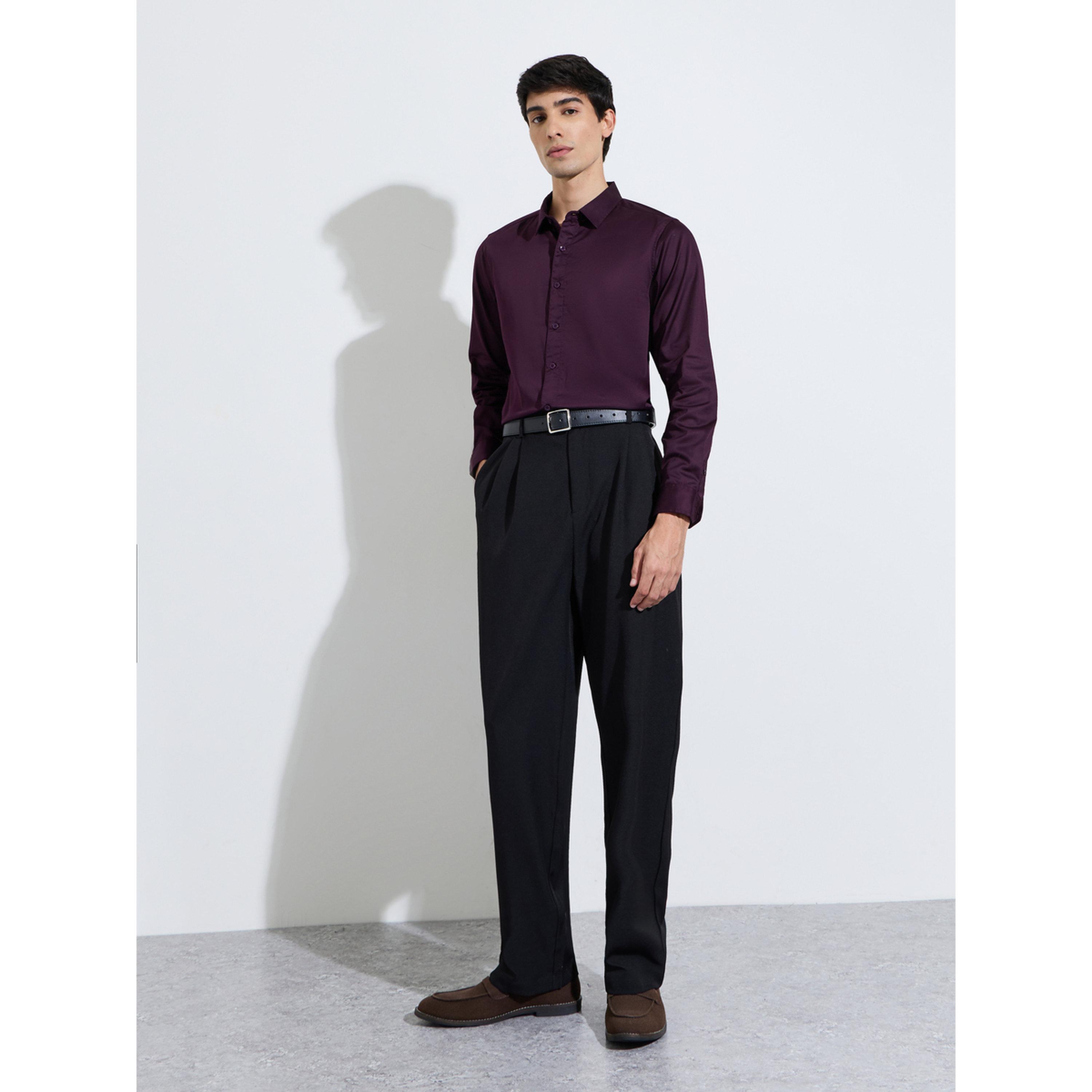 قميص ساتان سادة بقصة سليم فت وأكمام طويلة-men-clothing-shirts-image-2