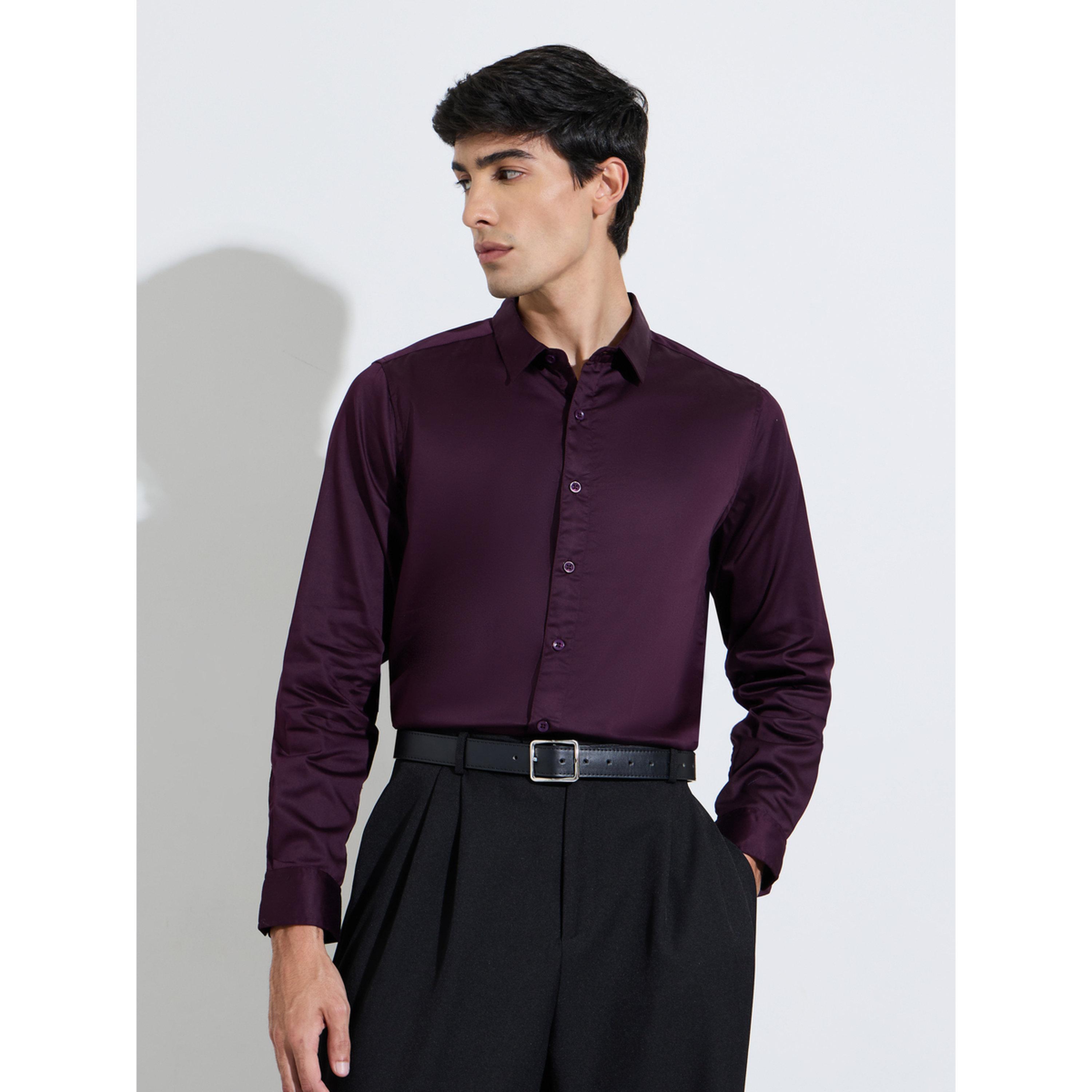 قميص ساتان سادة بقصة سليم فت وأكمام طويلة-men-clothing-shirts-image-4