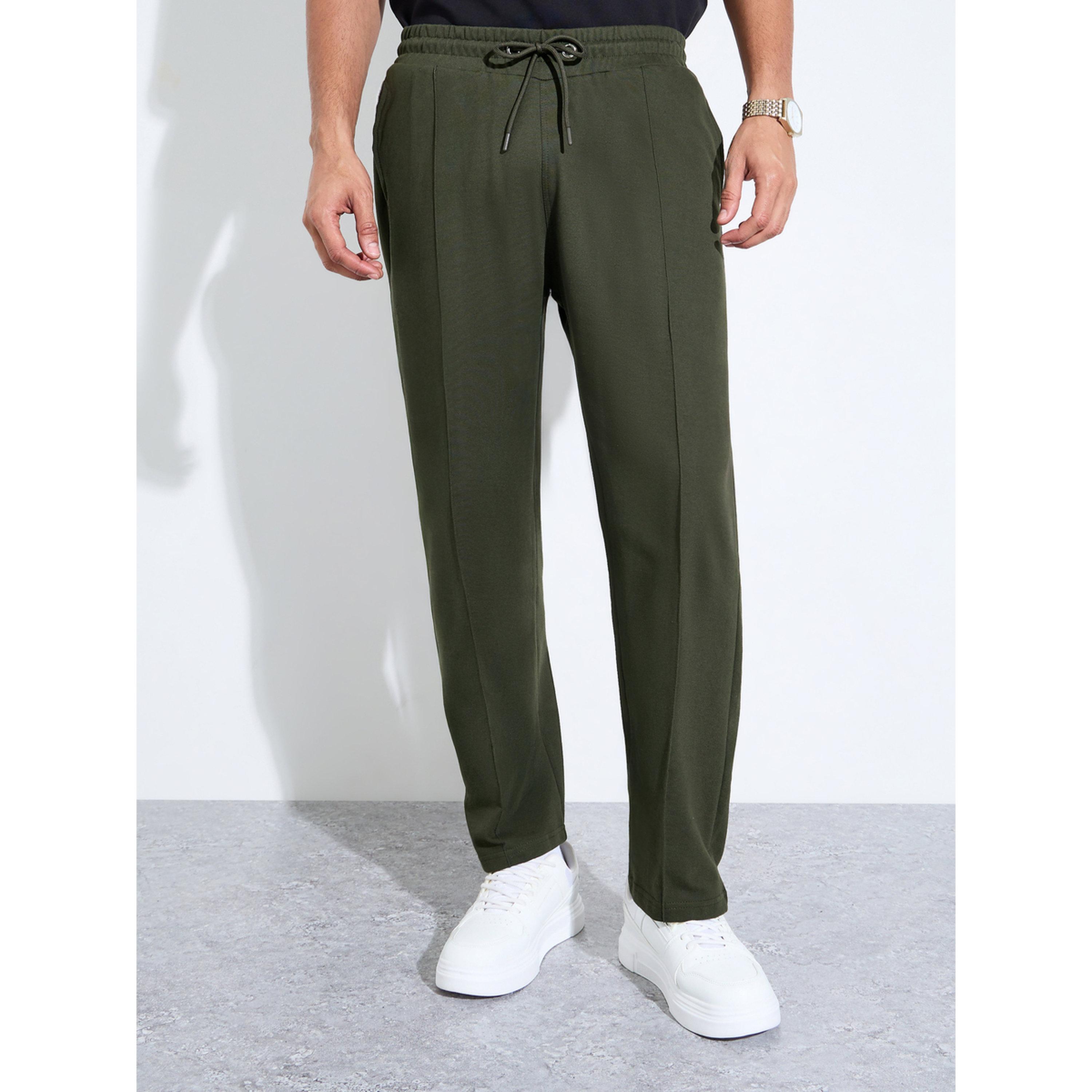 جوغر بتفاصيل بينتك سادة للرجال باللون الأخضر-men-clothing-joggers-image-1