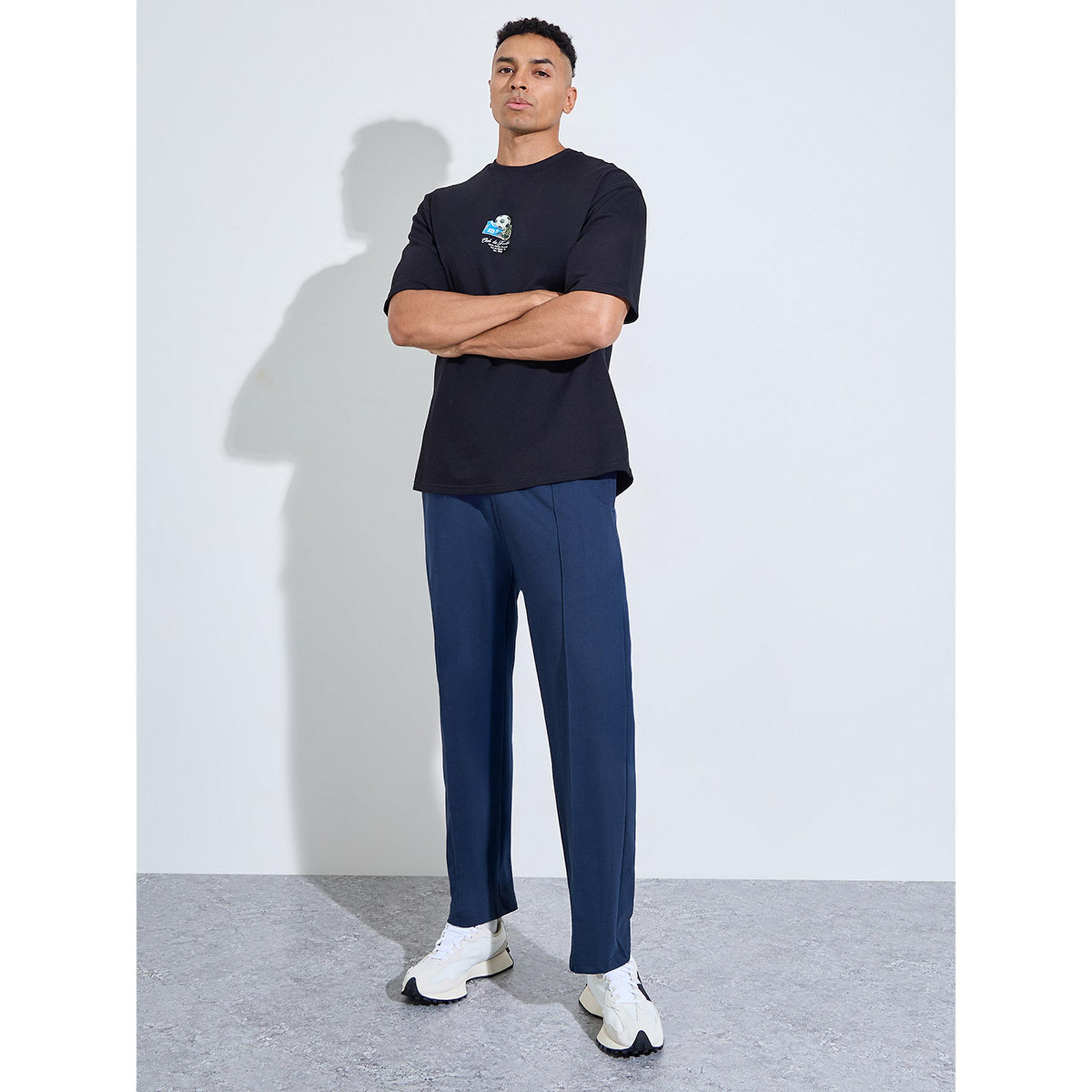 Styli Men Navy Blue Plain Pintuck Joggers-men-clothing-joggers-image-2
