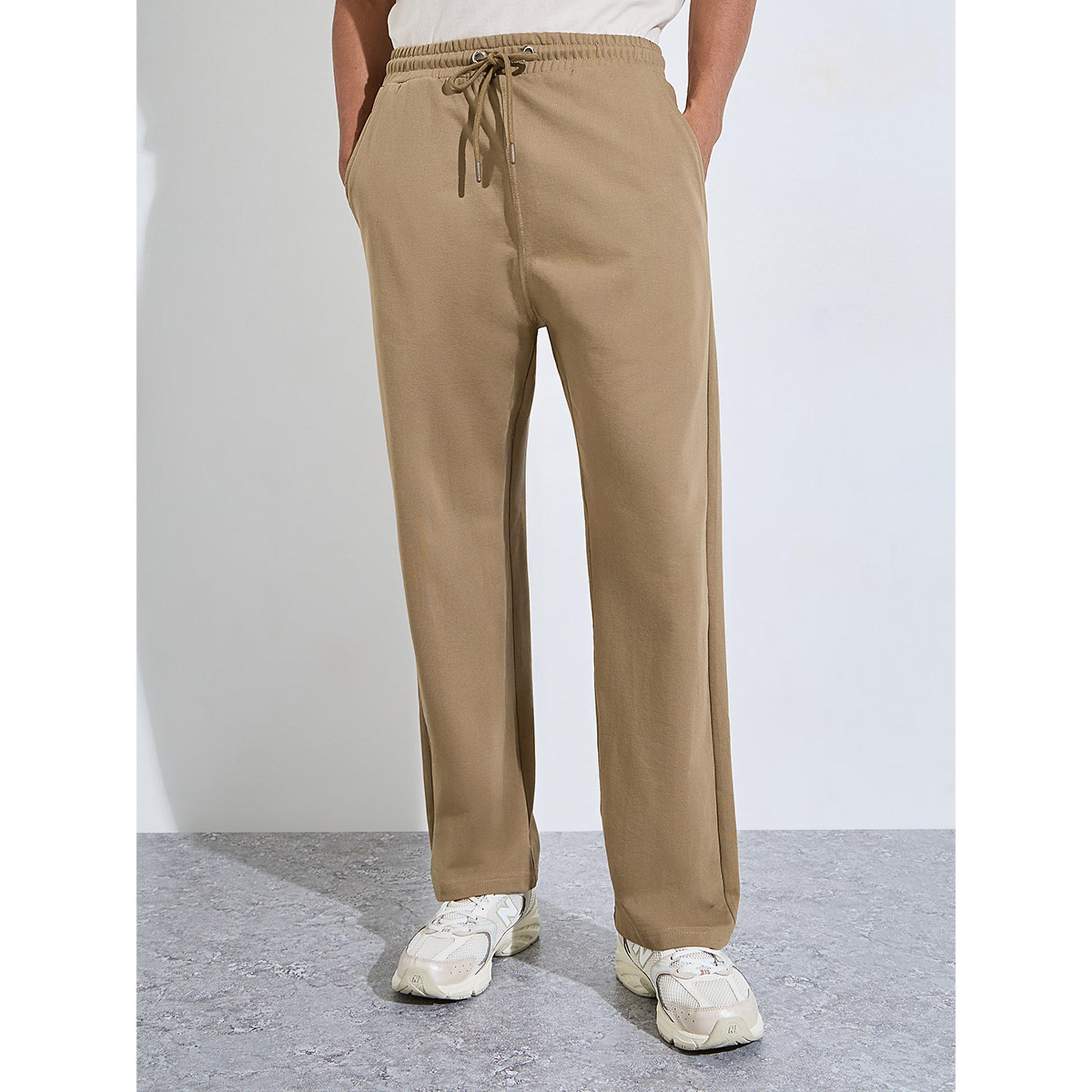 Styli Men Khaki Open Hem Relaxed Fit Joggers-men-clothing-joggers-image-1