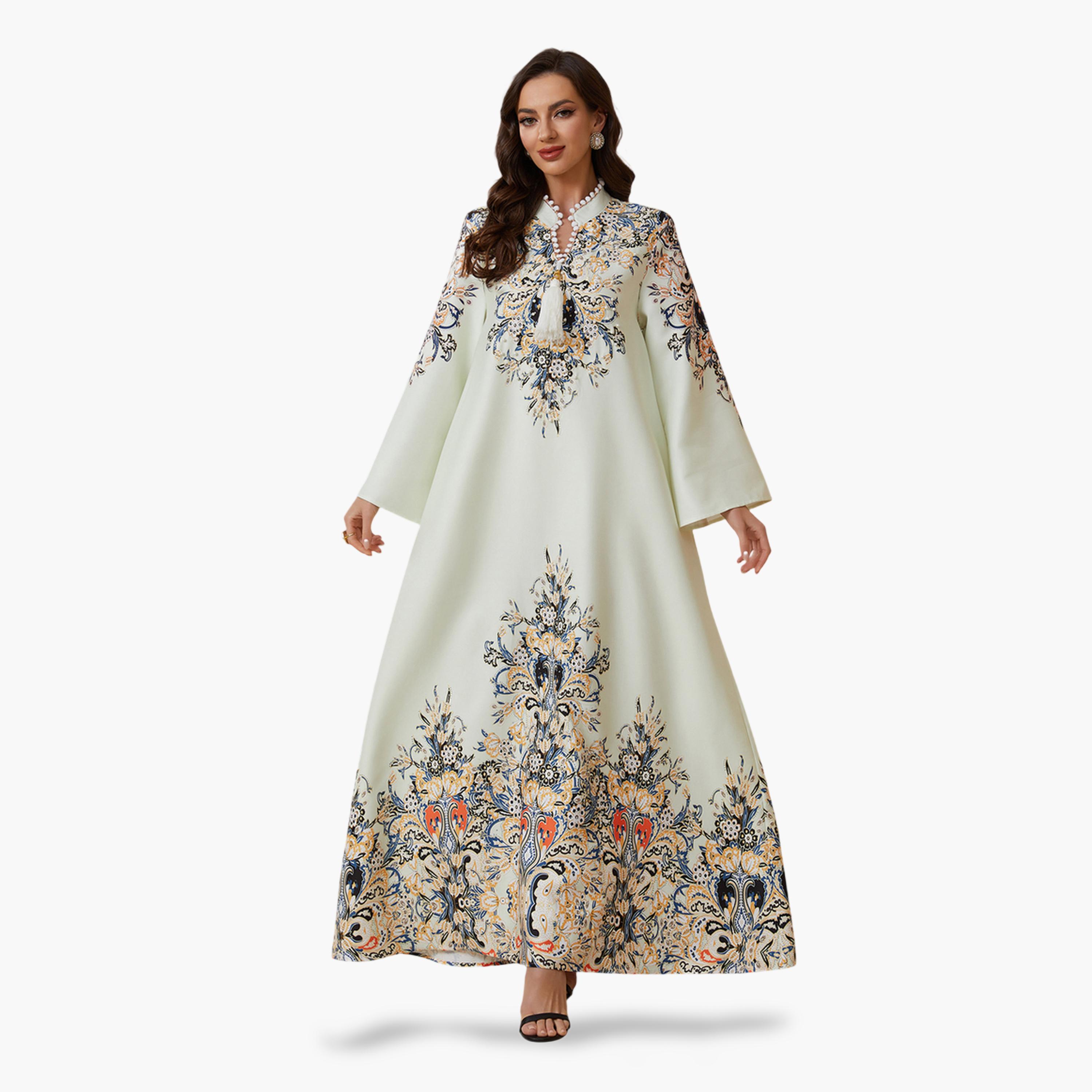 Take Two Green Printed Rhinestones Embellished Jalabiya-women-arabicclothing-jalabiyas-image-1