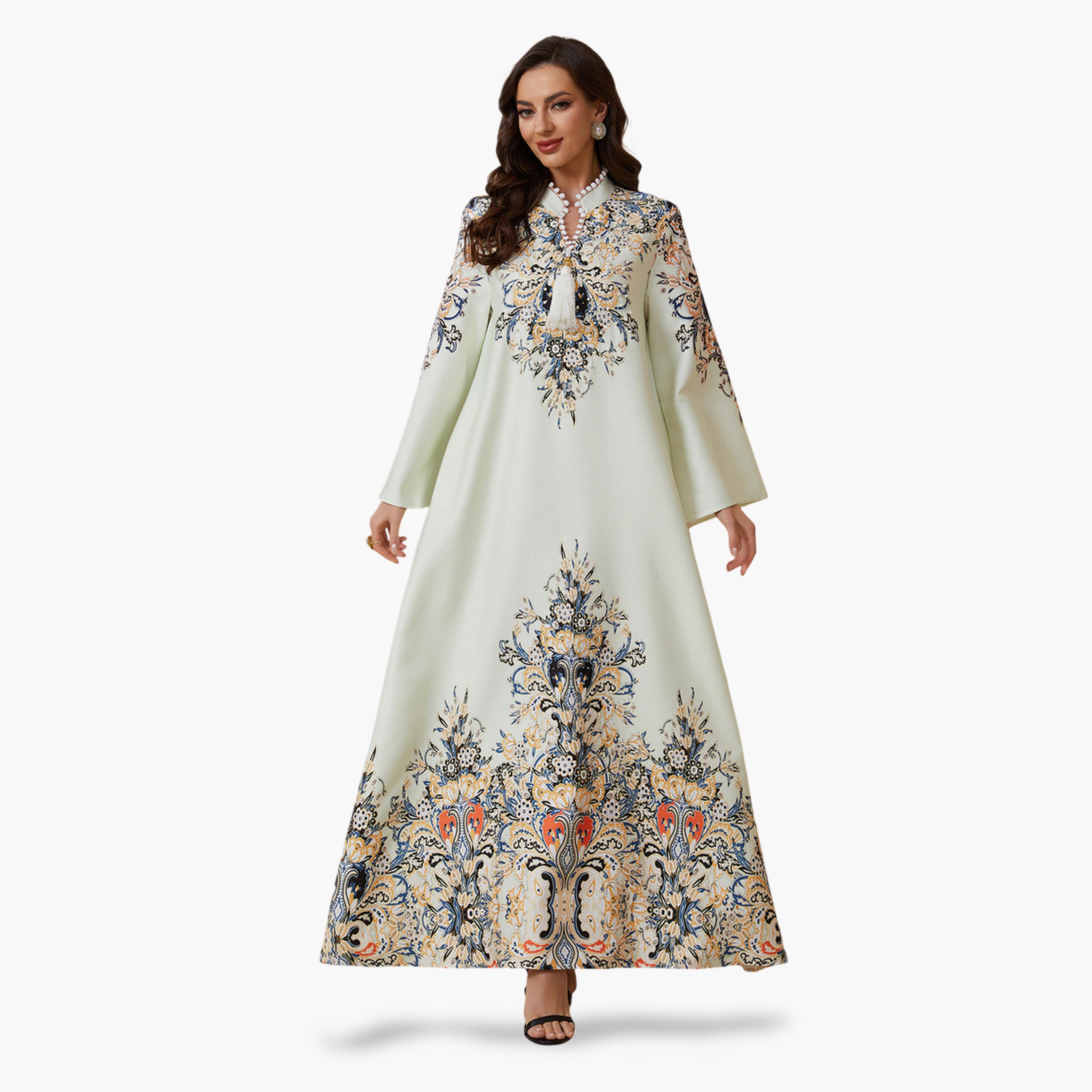 Take Two Green Printed Rhinestones Embellished Jalabiya-women-arabicclothing-jalabiyas-image-2