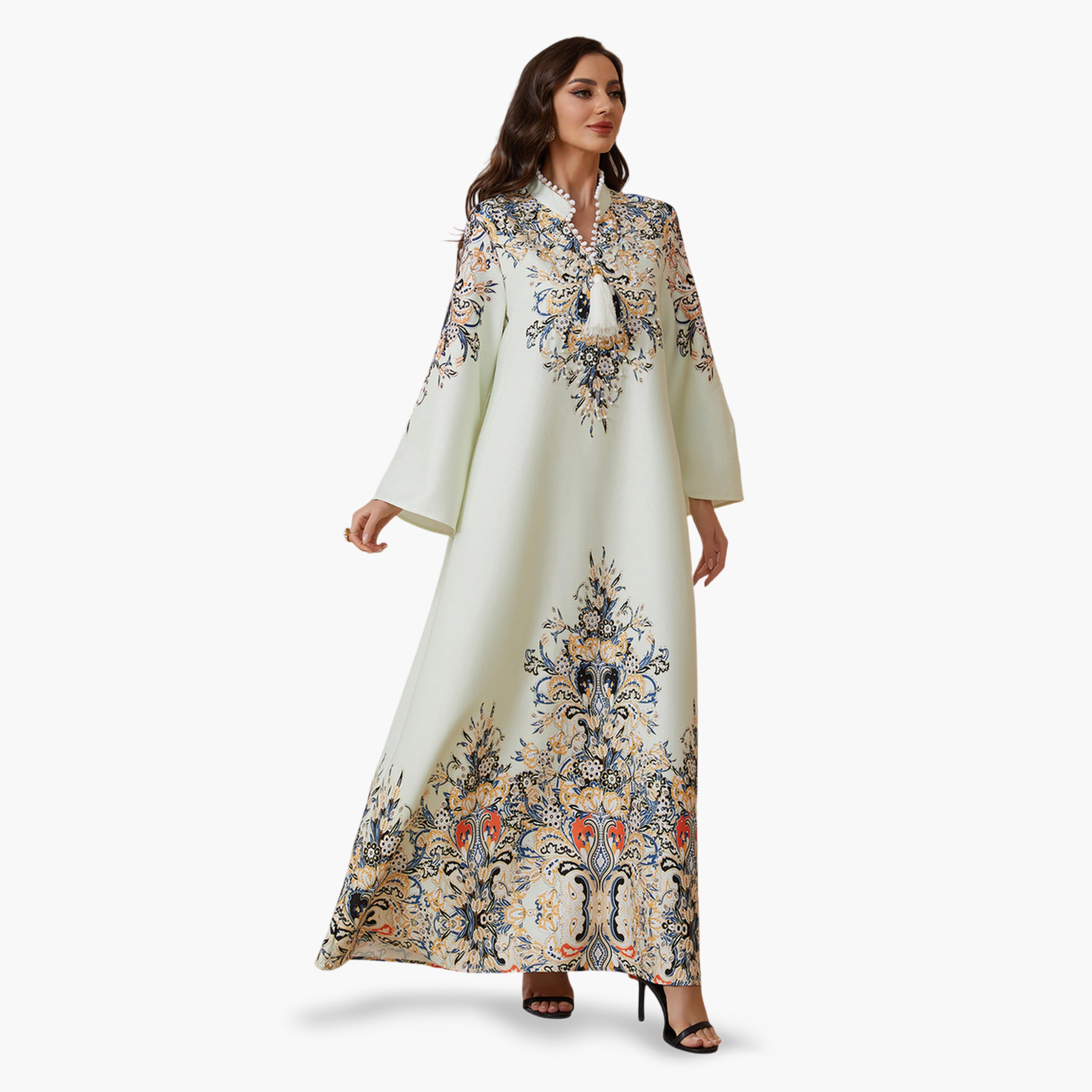 Take Two Green Printed Rhinestones Embellished Jalabiya-women-arabicclothing-jalabiyas-image-4