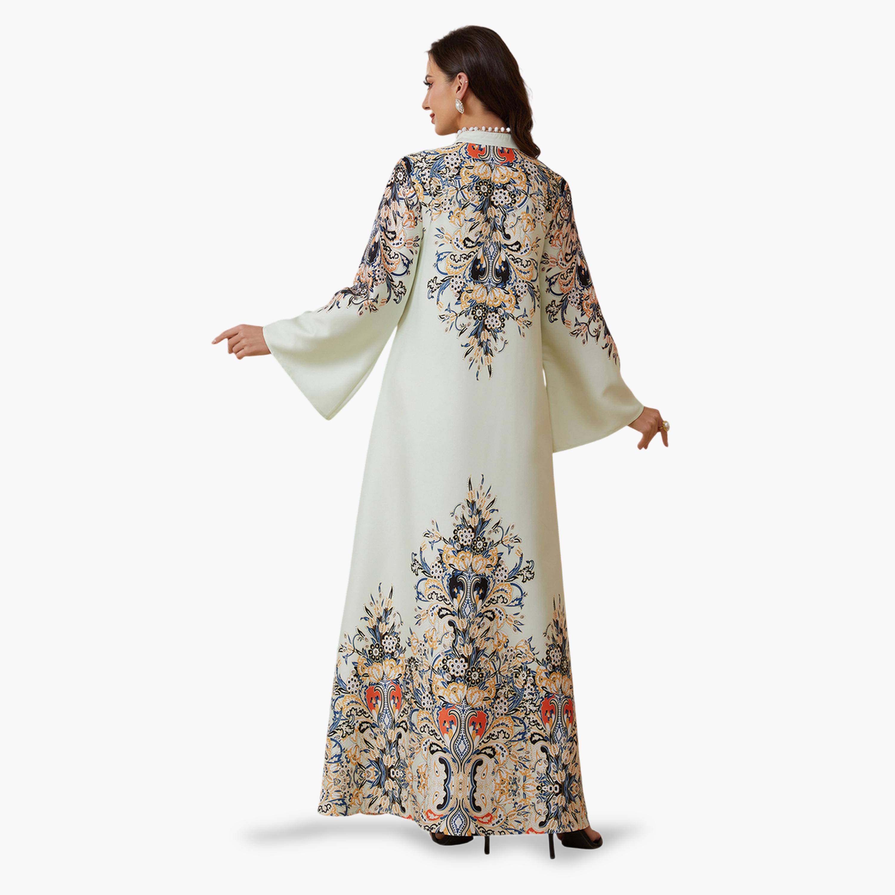 Take Two Green Printed Rhinestones Embellished Jalabiya-women-arabicclothing-jalabiyas-image-5