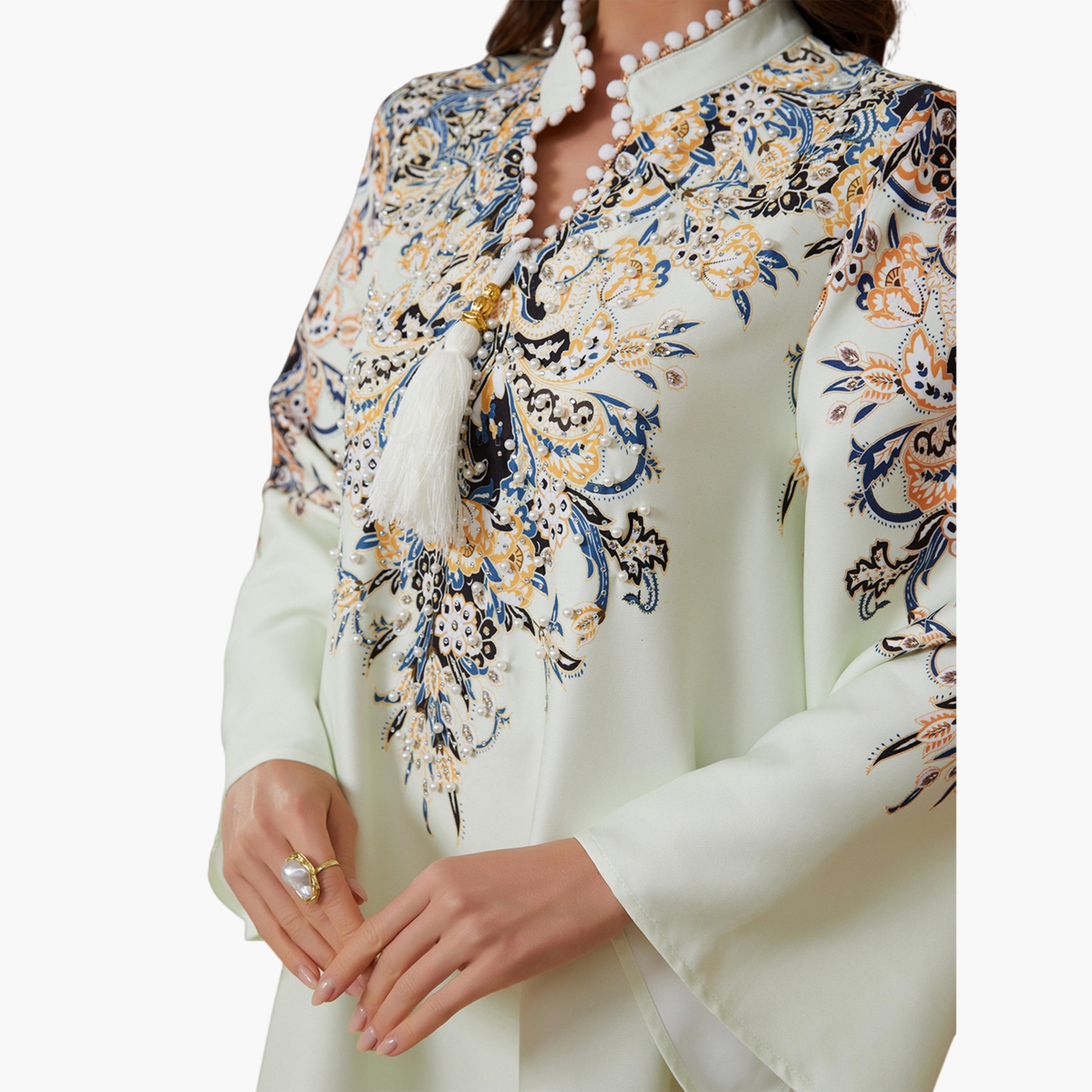 Take Two Green Printed Rhinestones Embellished Jalabiya-women-arabicclothing-jalabiyas-image-6