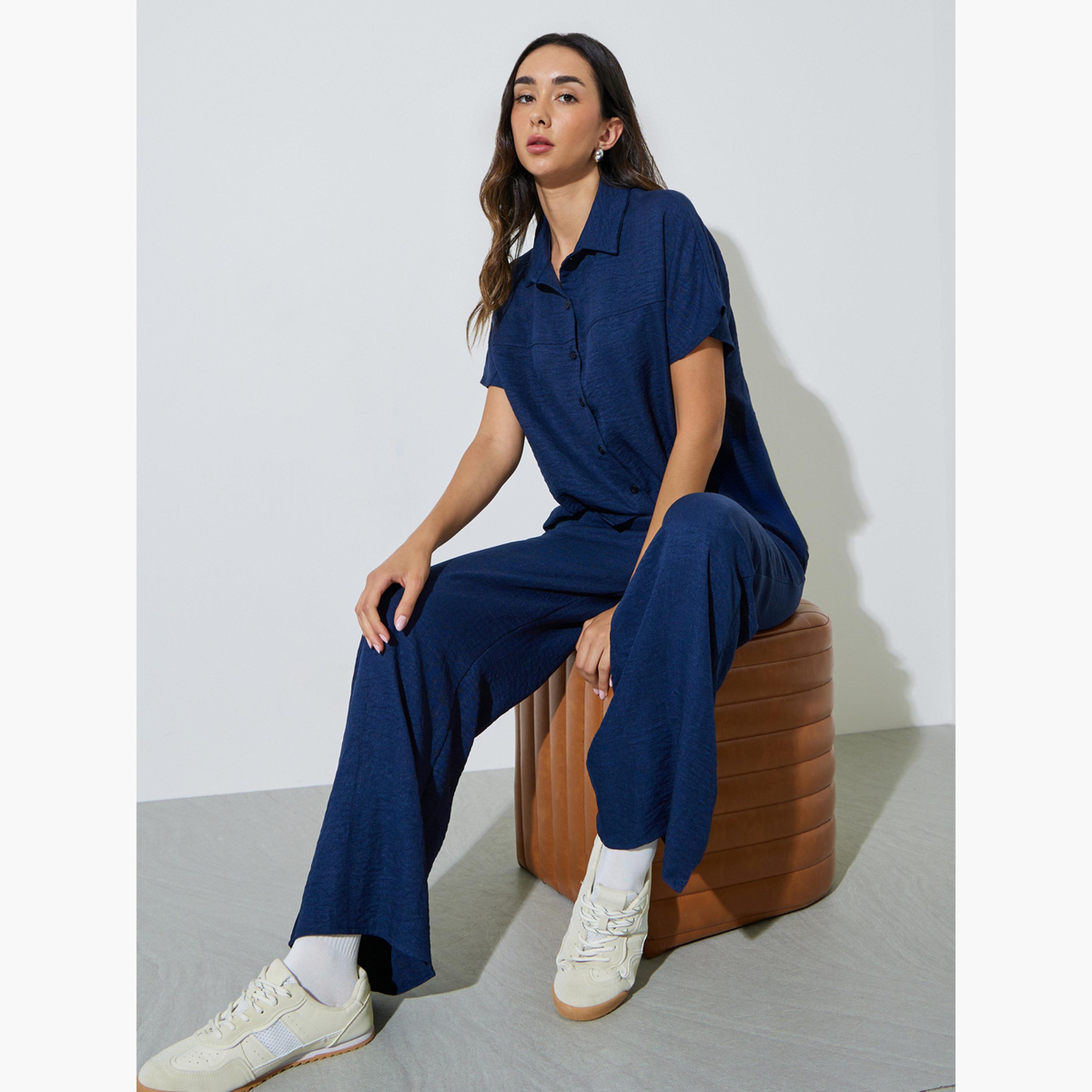 مجموعة من بنطال بأرجل واسعة وبلوزة بأكتاف منخفضة-women-clothing-coordsets-image-2