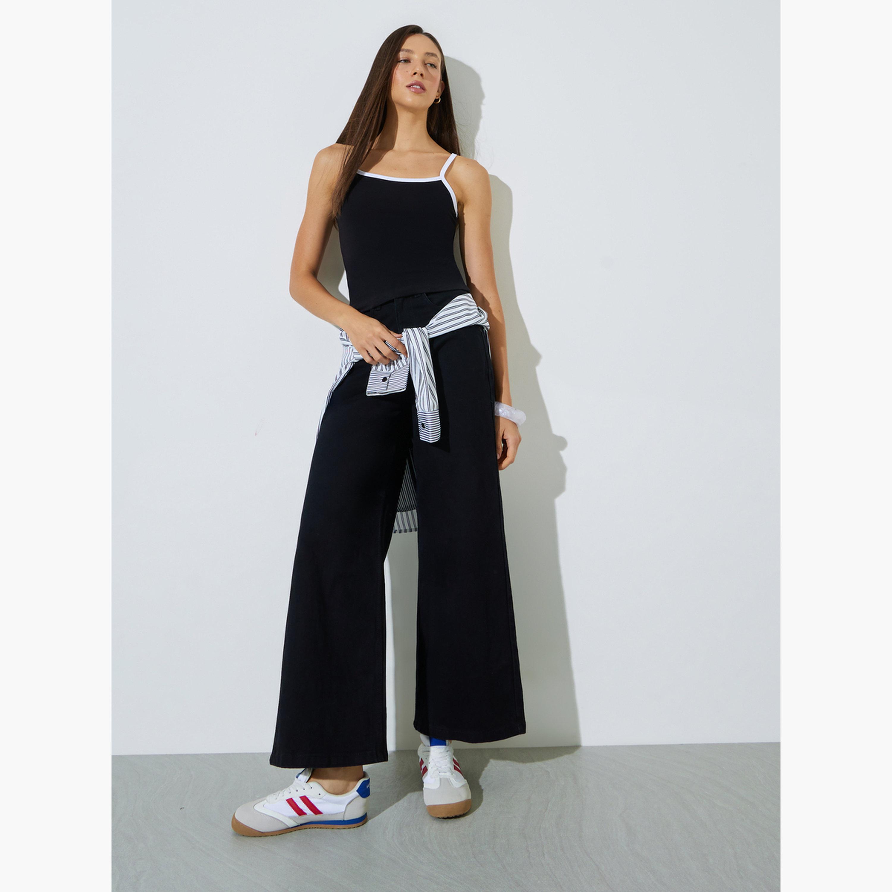 Styli Black Cotton Lycra Cami with Contrast Trim-women-clothing-shirtsandblouses-blouses-image-2