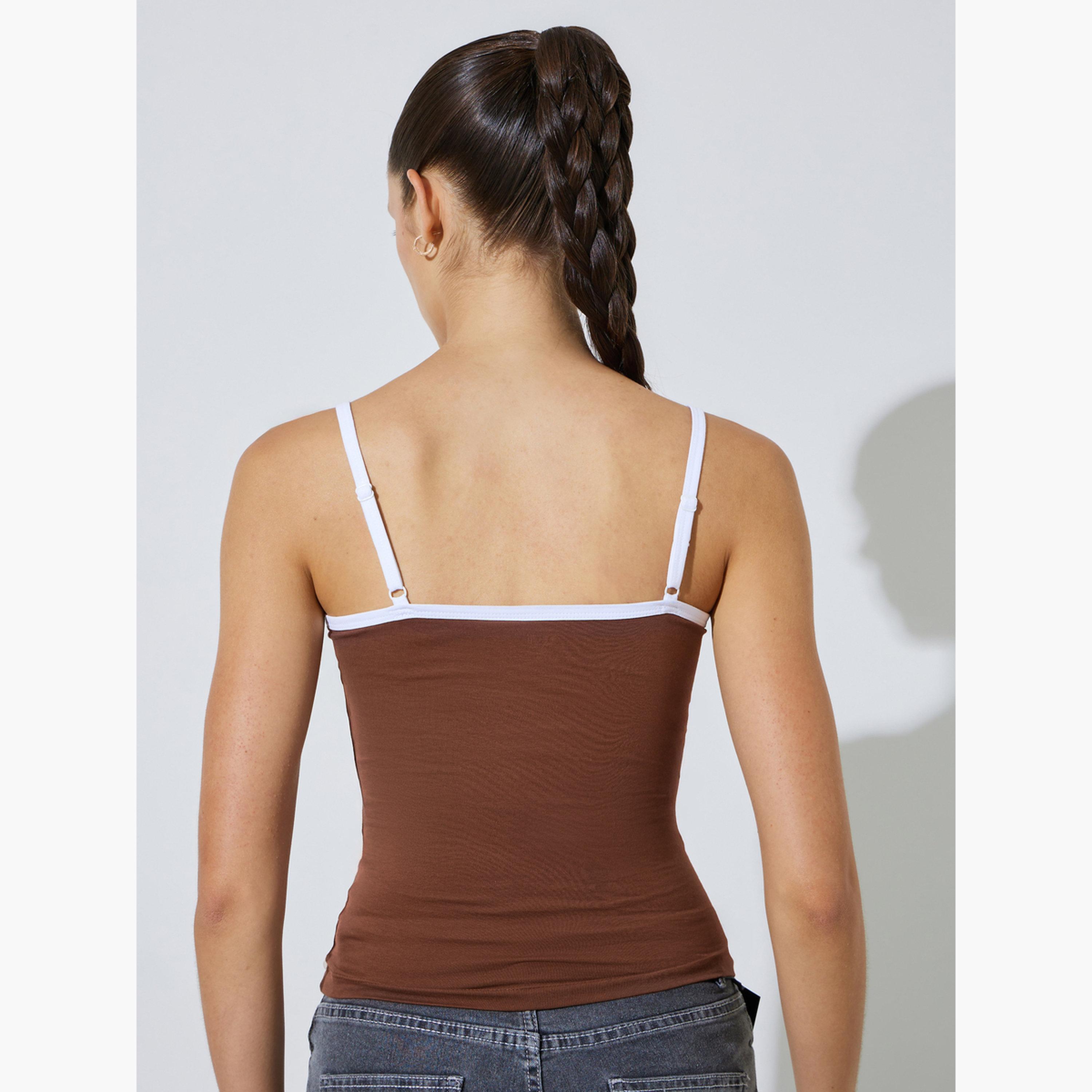 Styli Brown Cotton Lycra Cami with Contrast Trim-women-clothing-shirtsandblouses-blouses-image-4