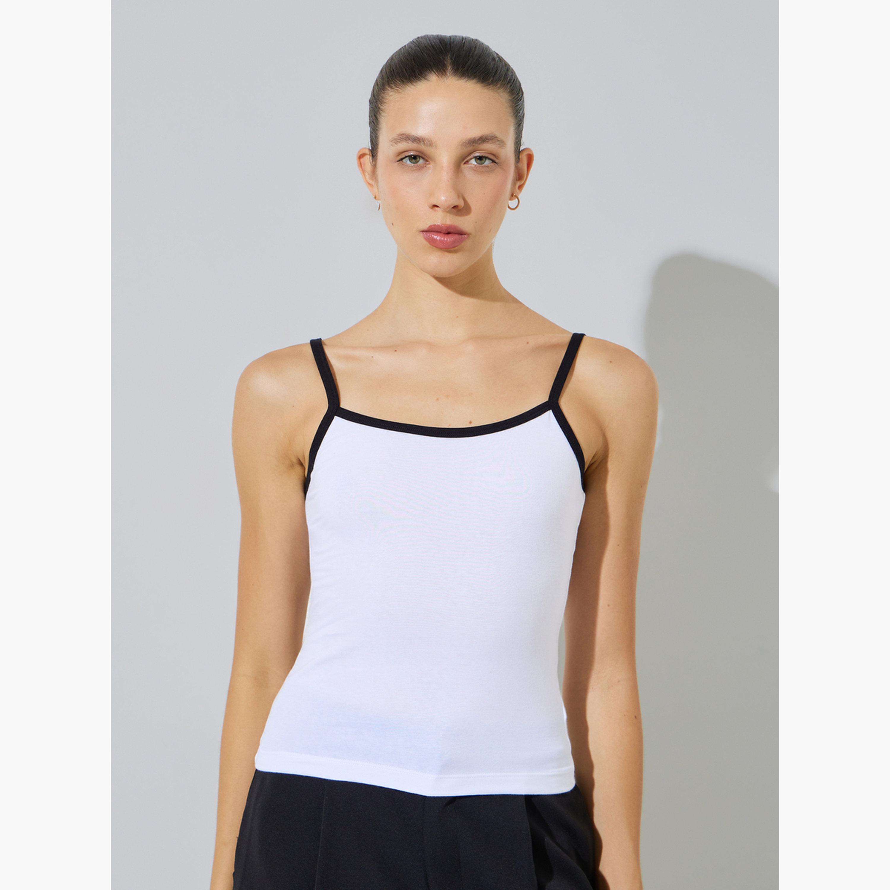 Styli White Cotton Lycra Cami with Contrast Trim-women-clothing-shirtsandblouses-blouses-image-1
