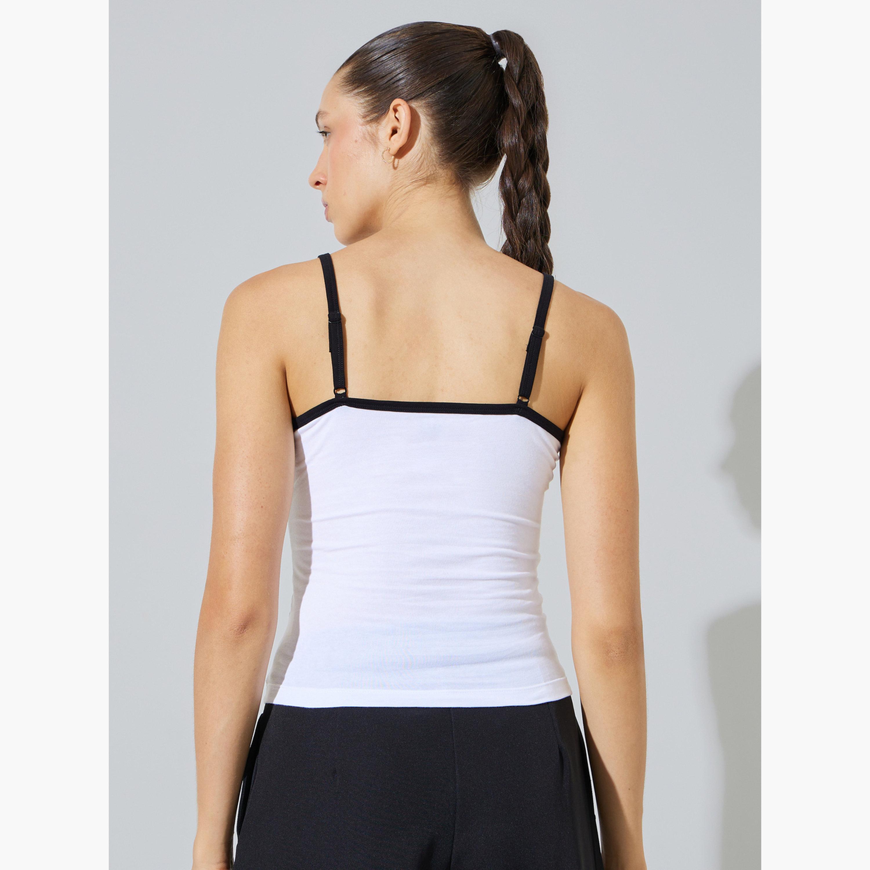 Styli White Cotton Lycra Cami with Contrast Trim-women-clothing-shirtsandblouses-blouses-image-4
