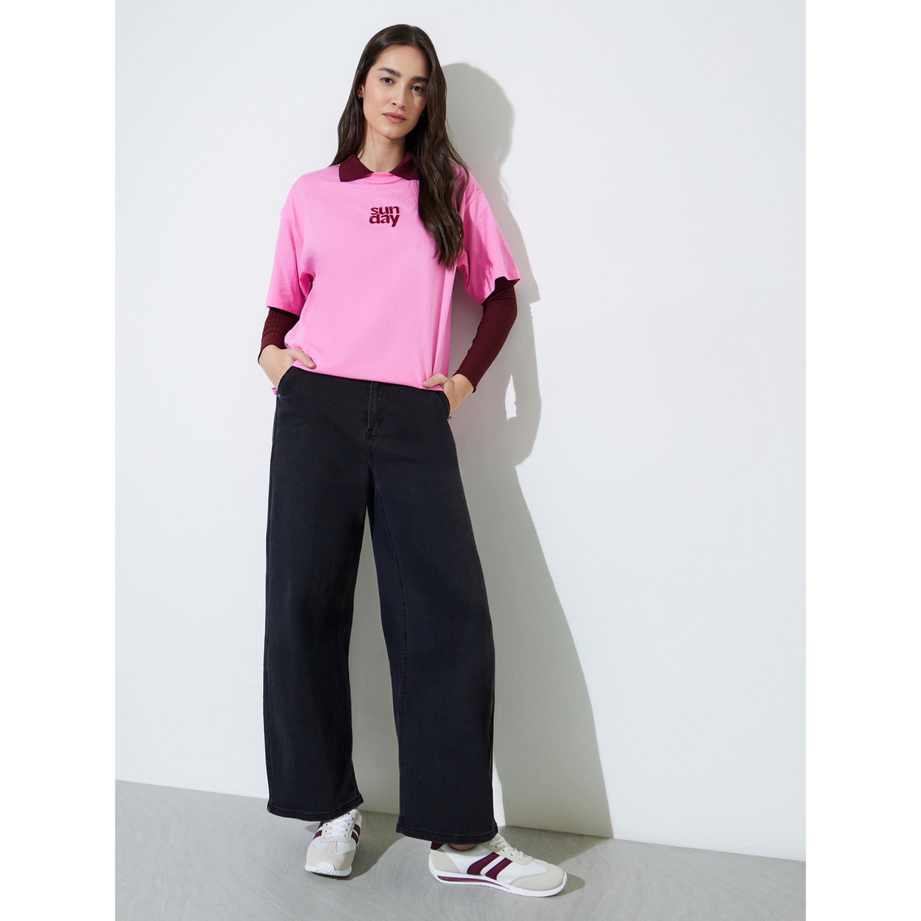 Styli Pink Embroidered Cotton Oversized T-Shirt-women-clothing-tshirts-image-2