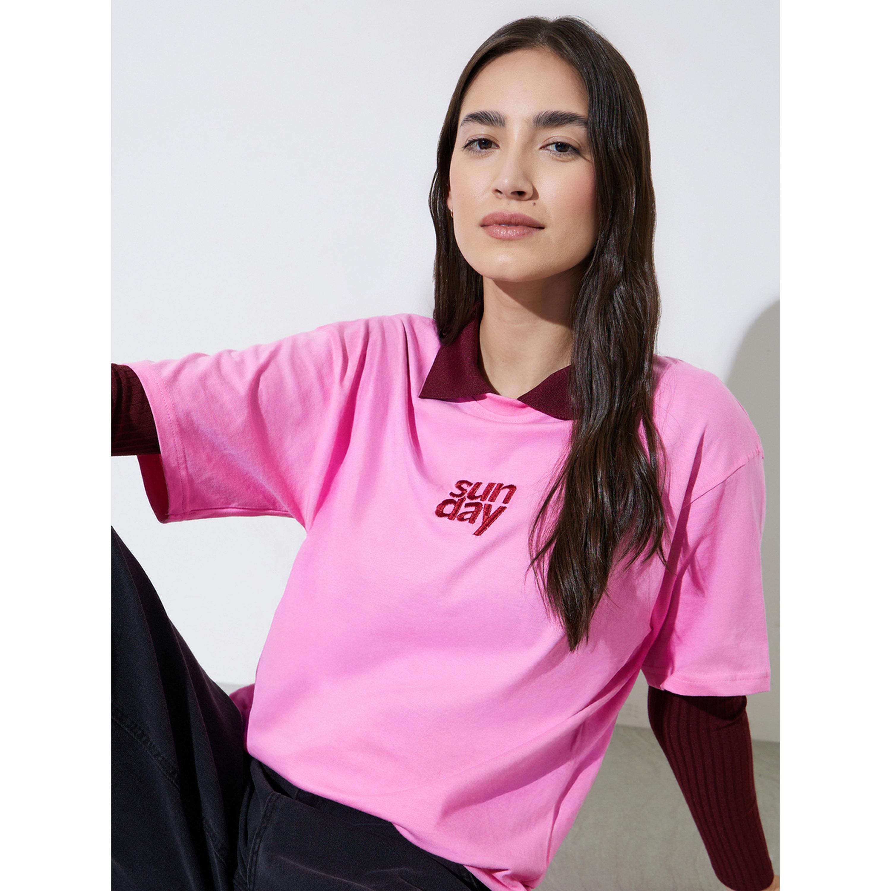 Styli Pink Embroidered Cotton Oversized T-Shirt-women-clothing-tshirts-image-4