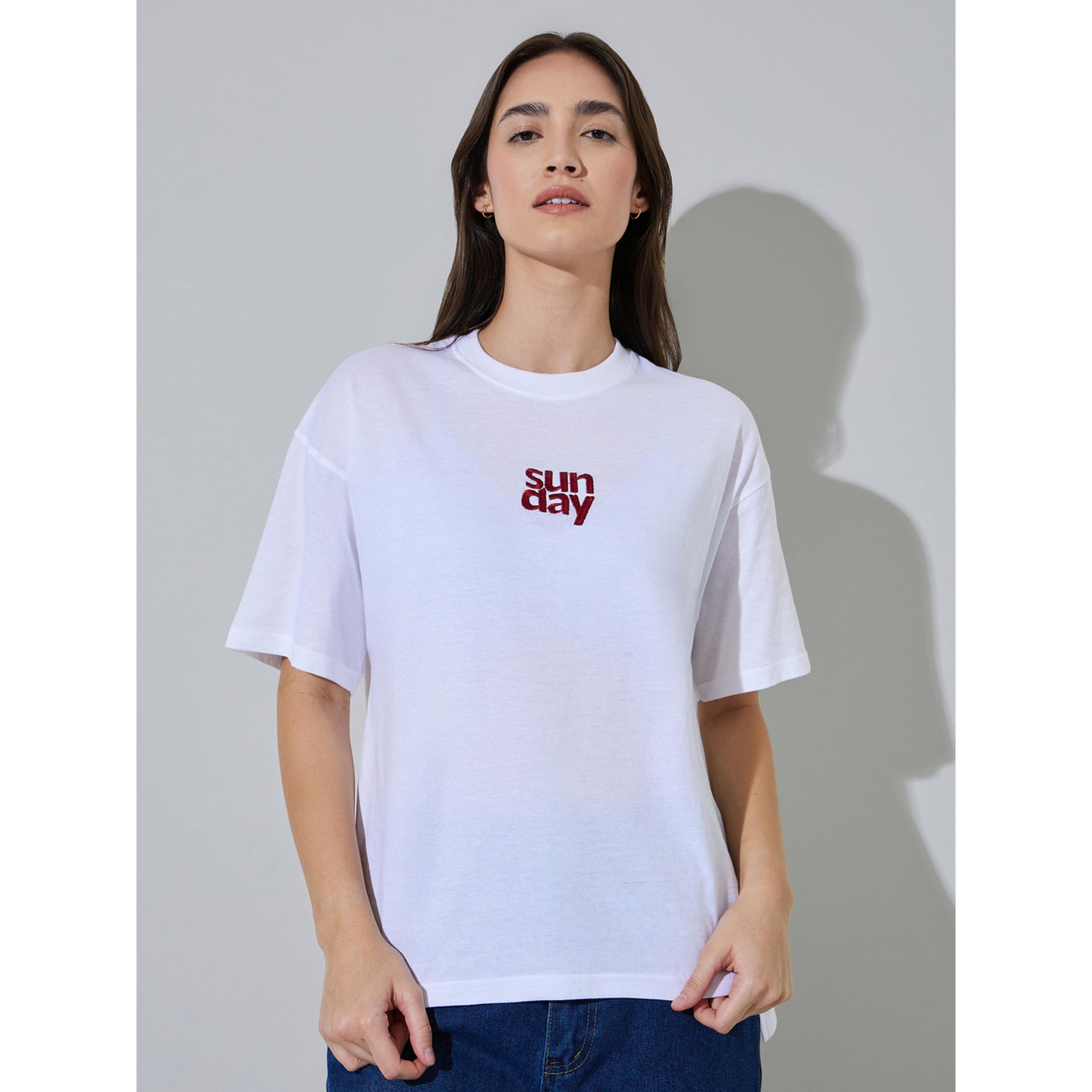 Styli White Embroidered Cotton Oversized T-Shirt-women-clothing-tshirts-image-1