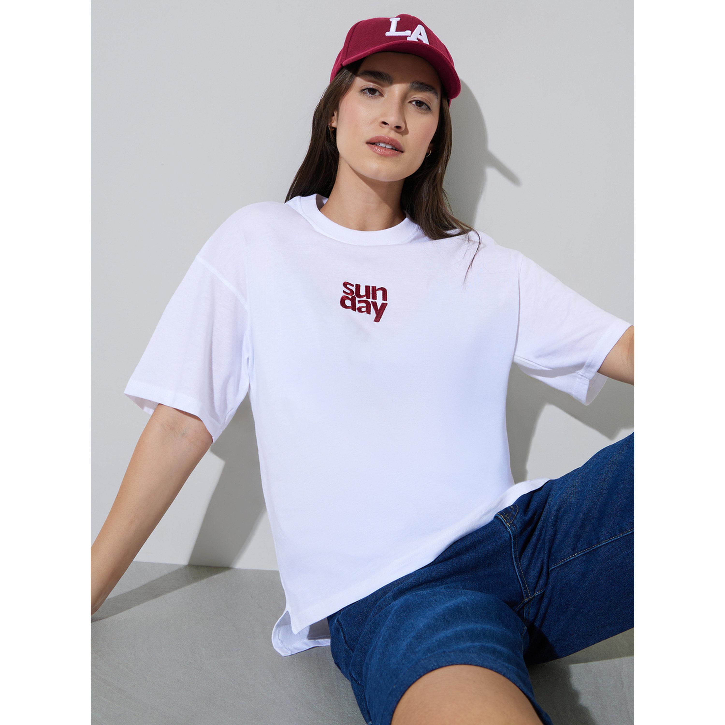 Styli White Embroidered Cotton Oversized T-Shirt-women-clothing-tshirts-image-4
