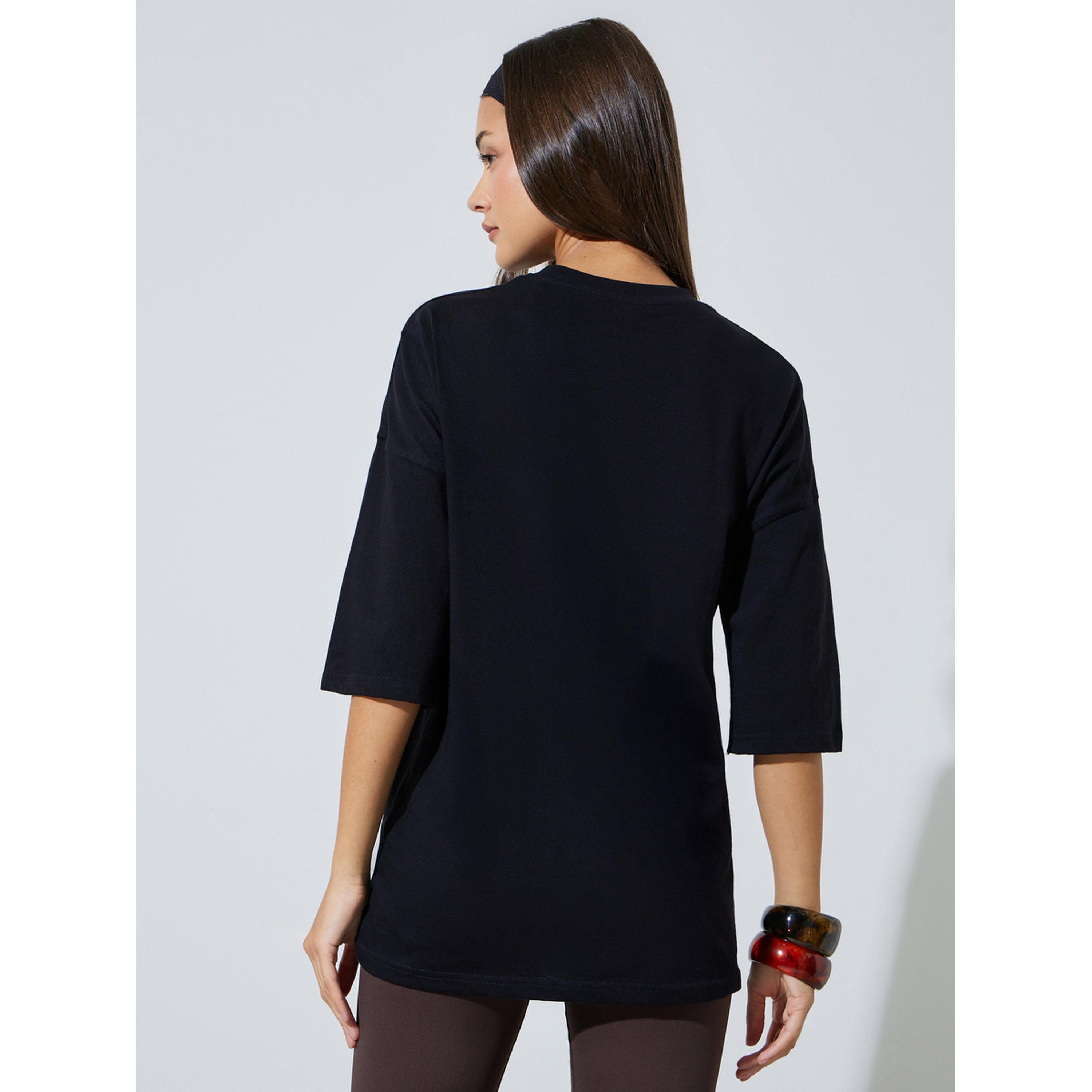Styli Black Slogan Print Oversized T-Shirt-women-clothing-tshirts-image-4