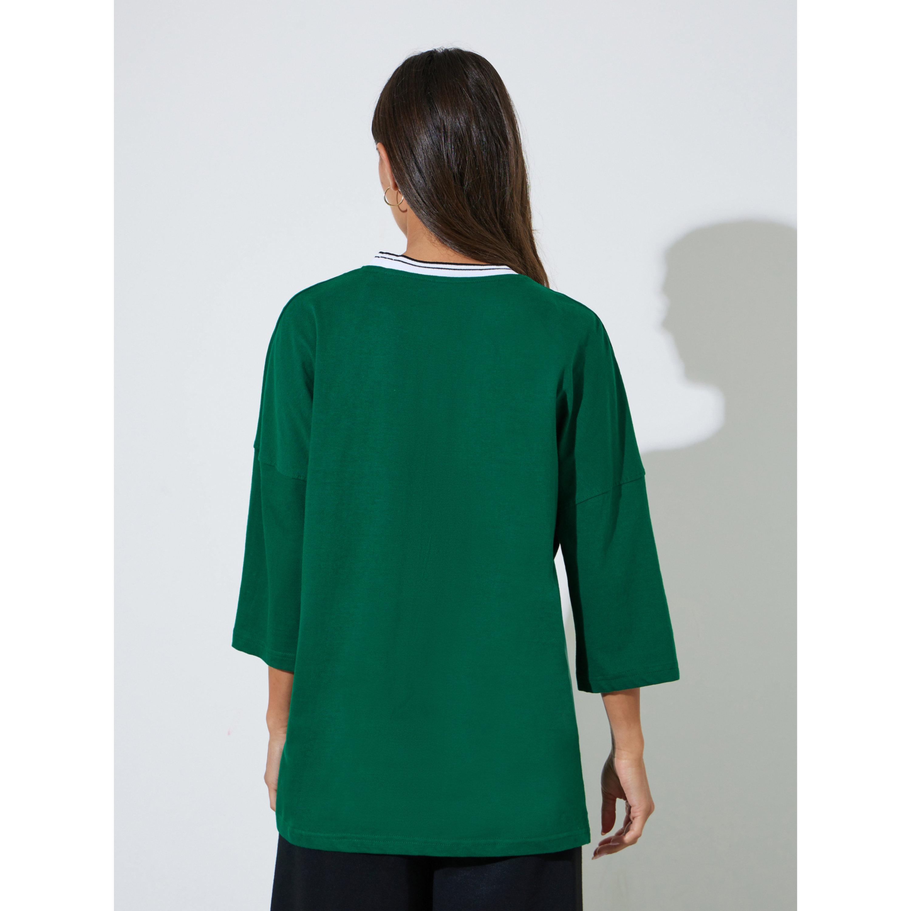Styli Green Graphic Print Contrast Neckline Oversized T-Shirt-women-clothing-tshirts-image-3