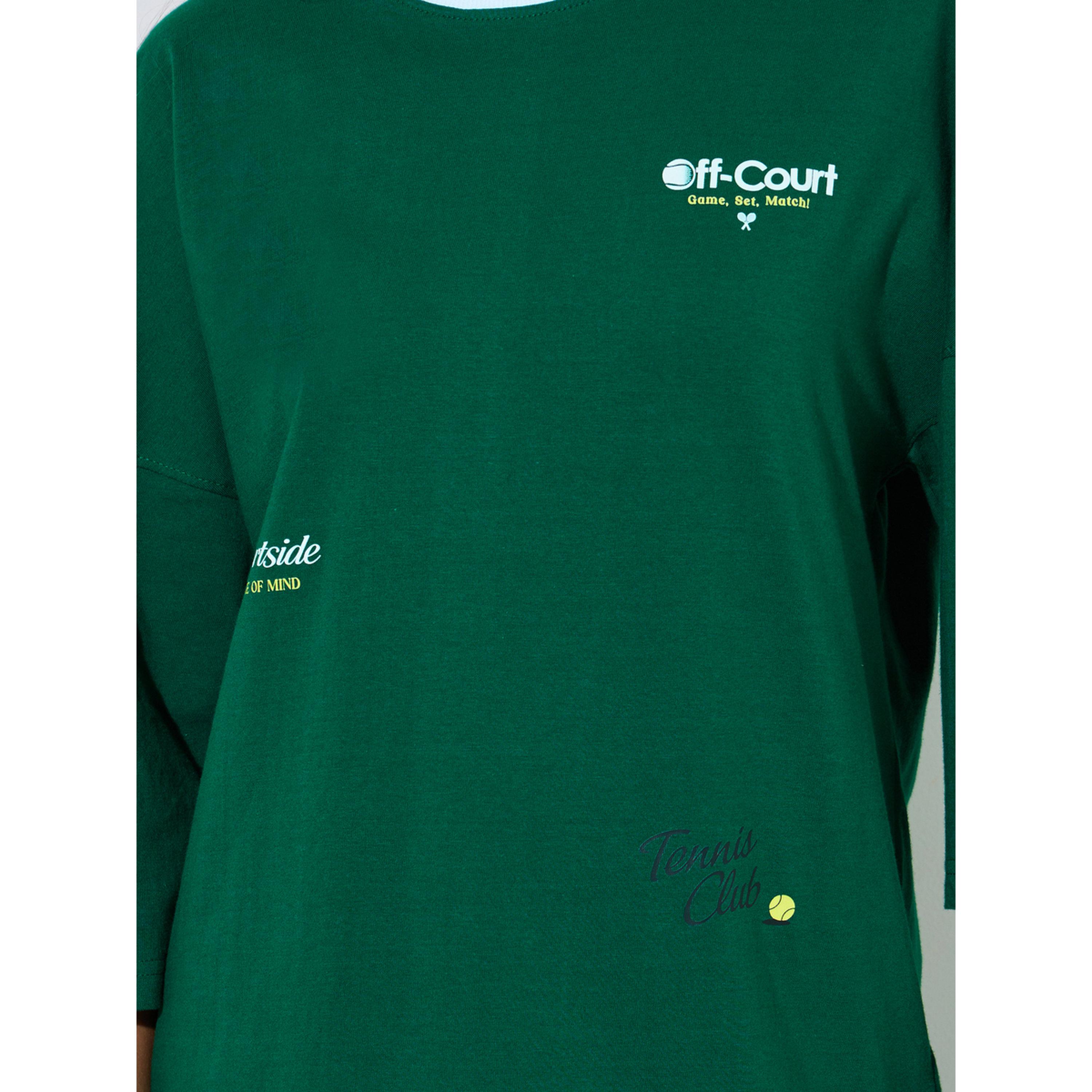 Styli Green Graphic Print Contrast Neckline Oversized T-Shirt-women-clothing-tshirts-image-5