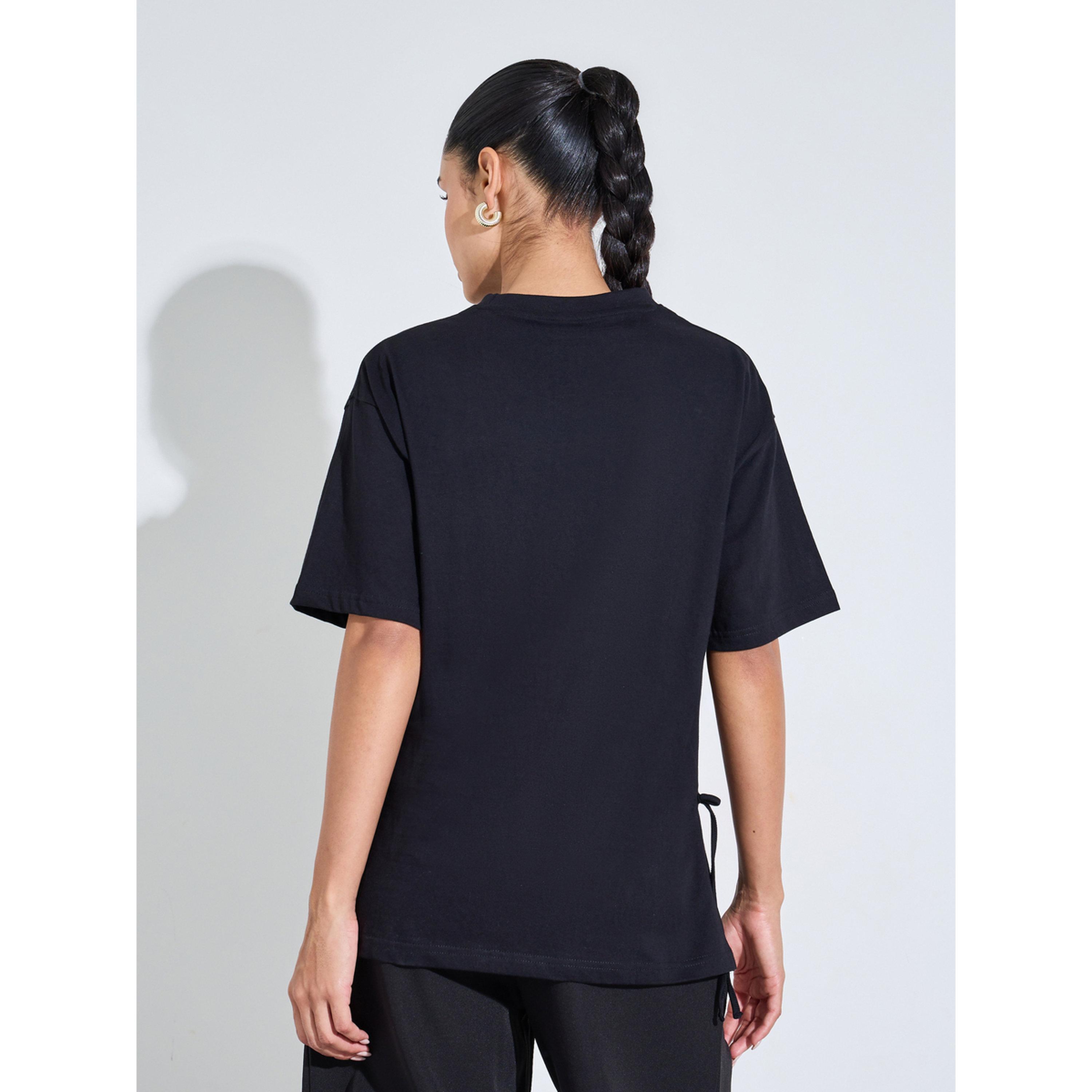 Styli Black Side Tie Detail and Graphic Print Knitted T-Shirt-women-clothing-tshirts-image-3