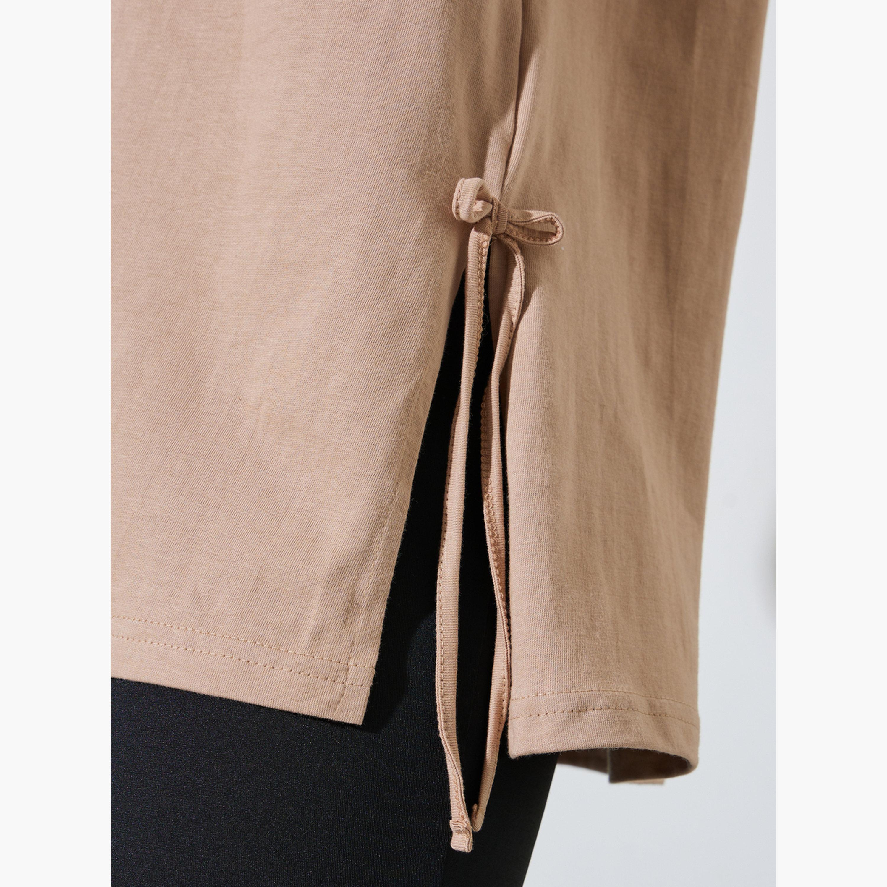 Styli Brown Side Tie Detail and Graphic Print Knitted T-Shirt-women-clothing-tshirts-image-5