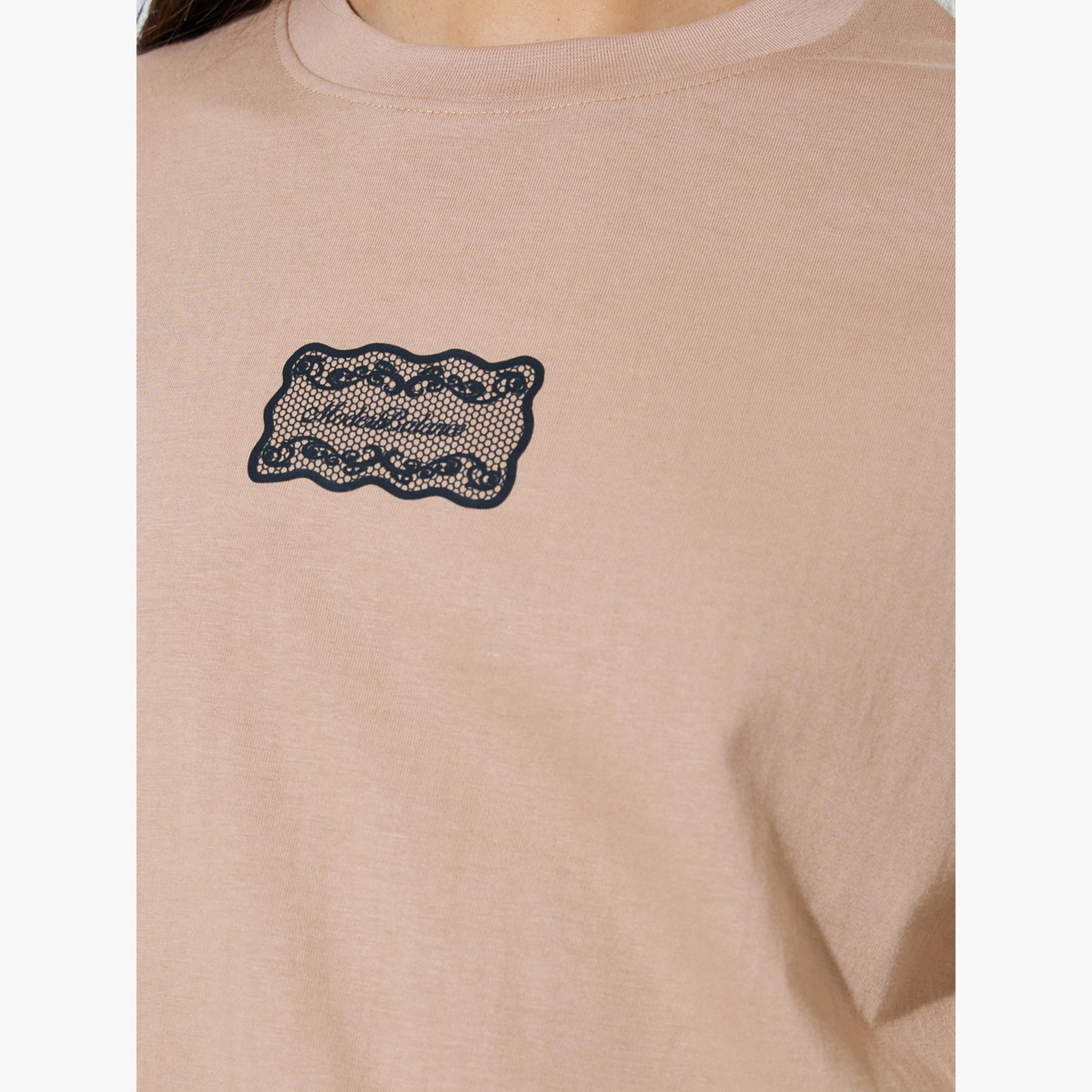 Styli Brown Side Tie Detail and Graphic Print Knitted T-Shirt-women-clothing-tshirts-image-6