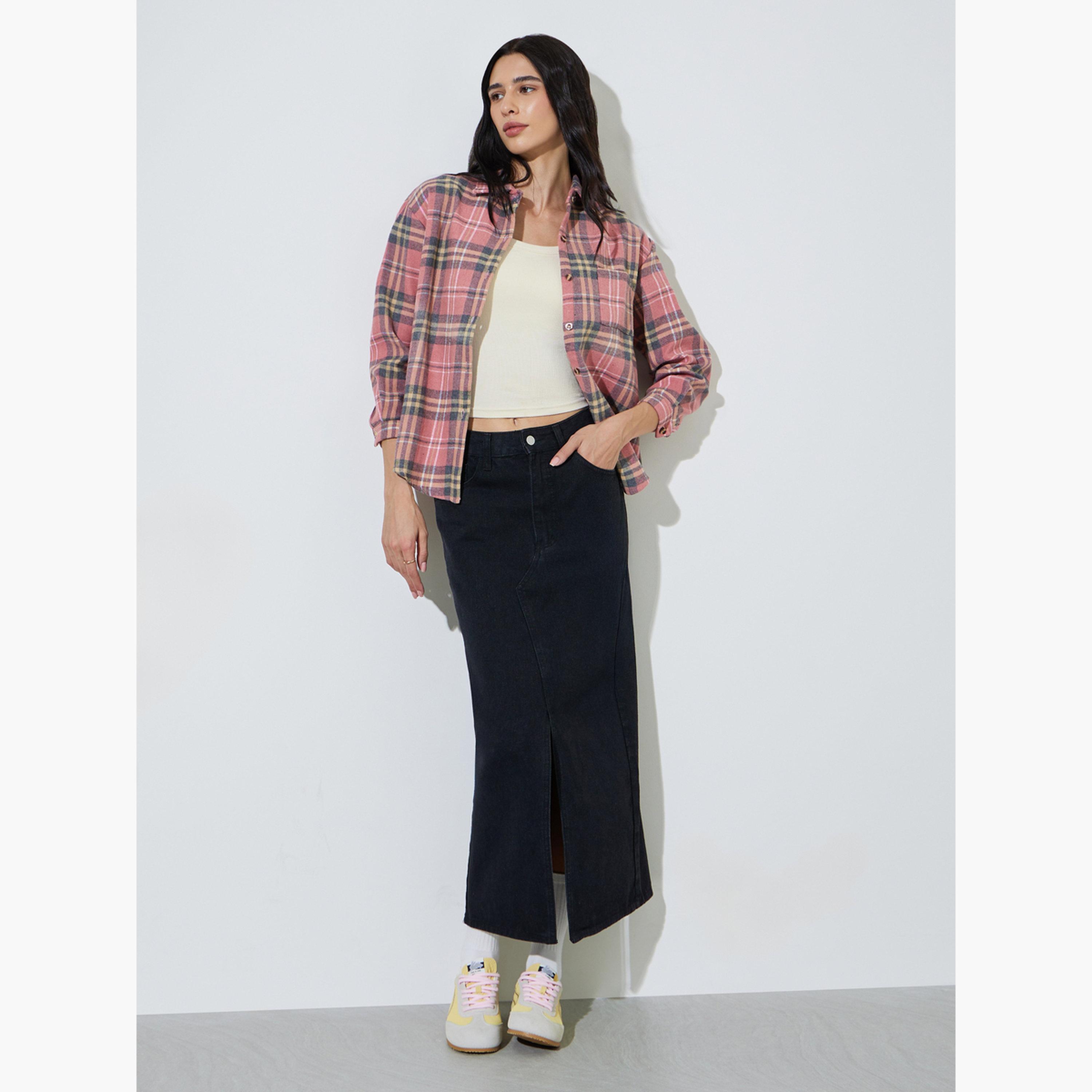 Styli Pink Plaid Buttoned Shacket-women-winterwear-coatsandjackets-jackets-image-2