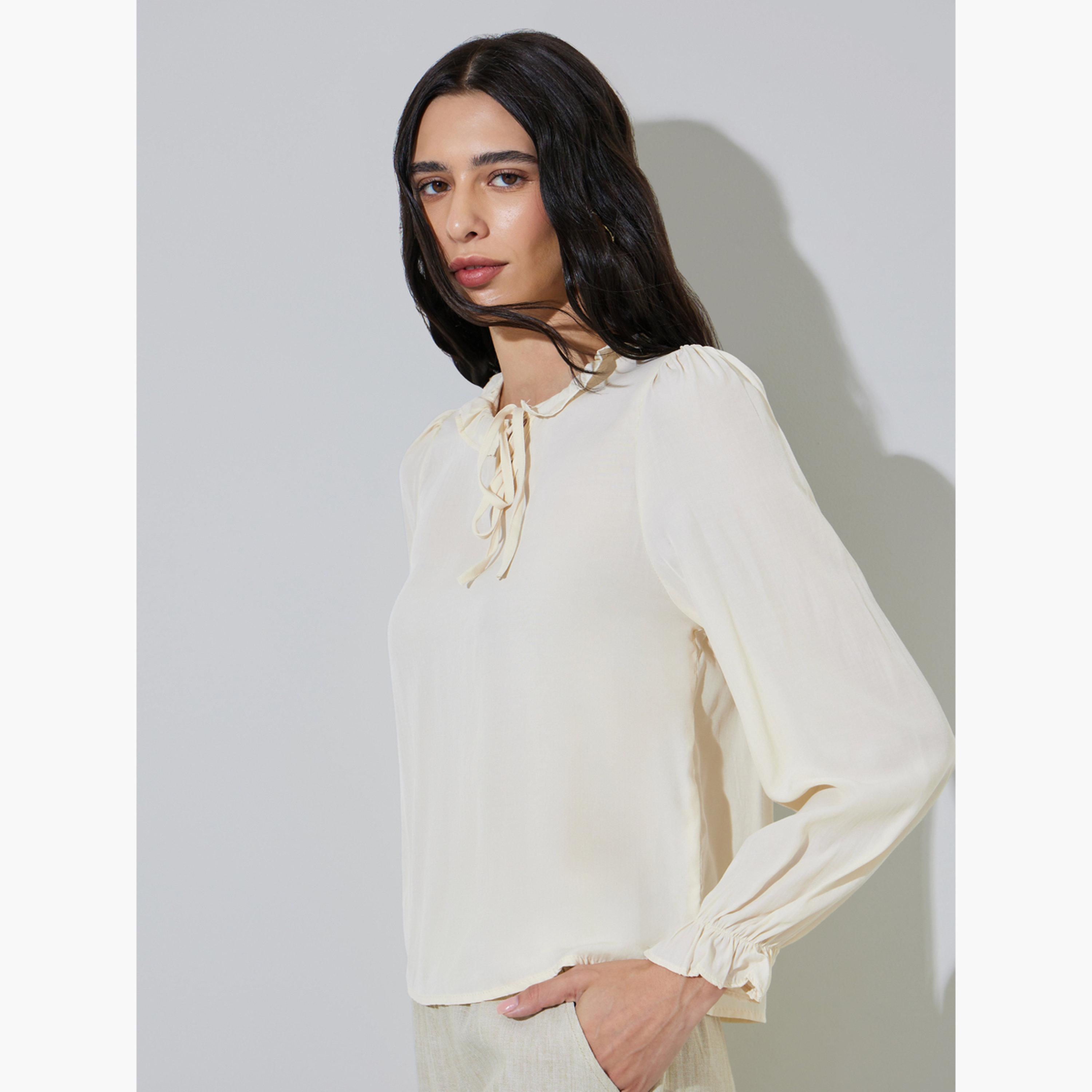 بلوزة بأكمام طويلة وتفاصيل ربطة عنق-women-clothing-shirtsandblouses-blouses-image-3