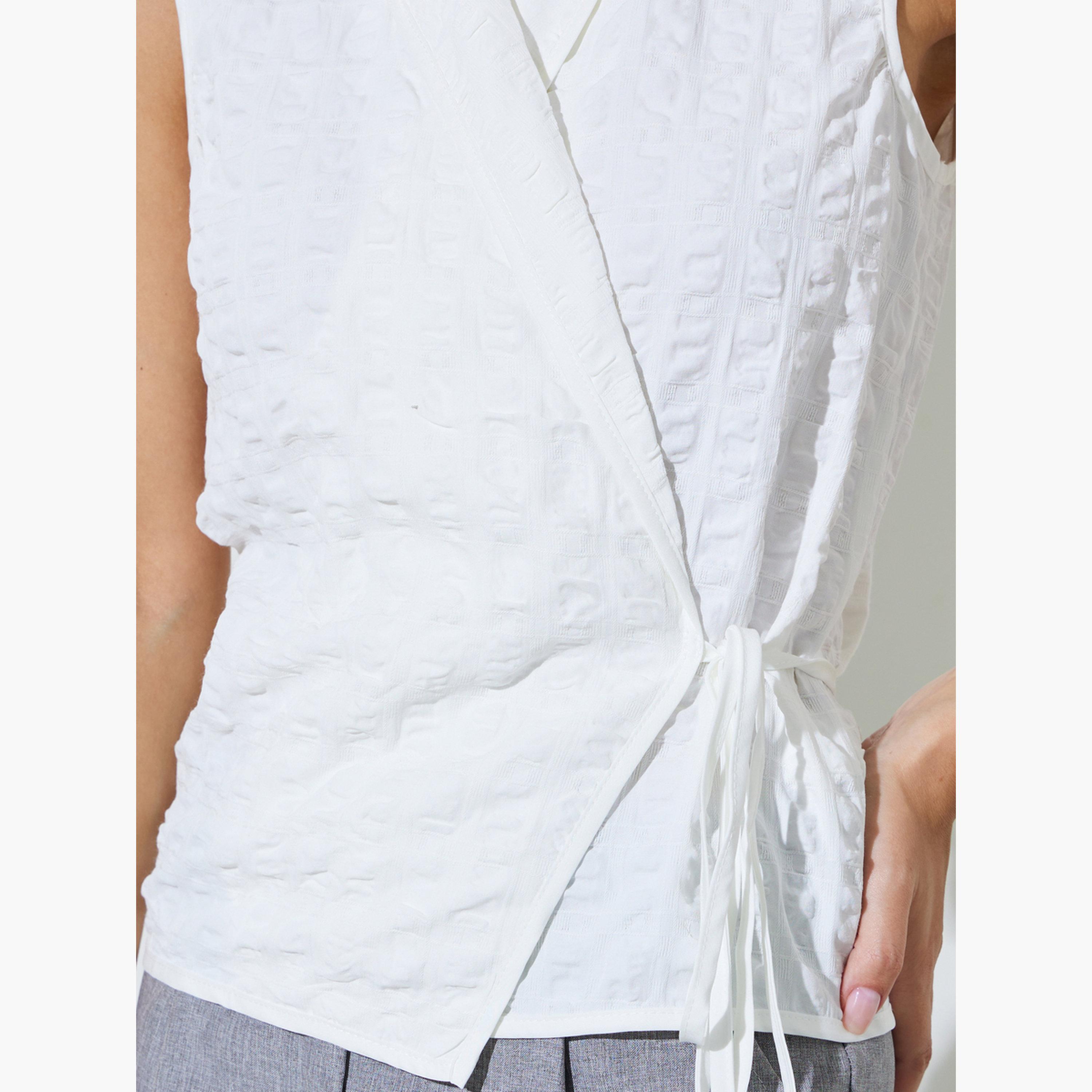 Styli White Jacquard Wrap Top-women-clothing-shirtsandblouses-blouses-image-4