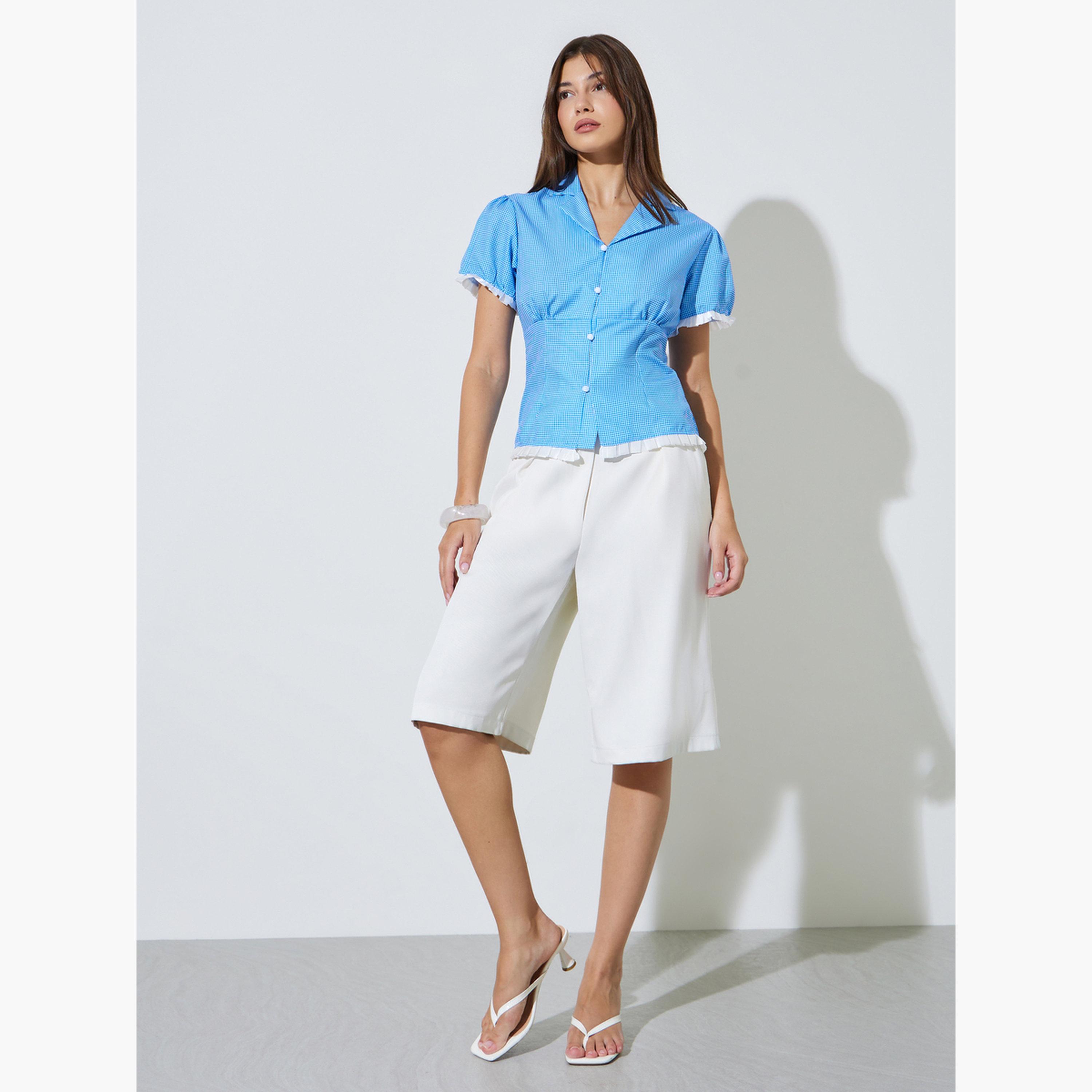 بلوزة مجسمة بطبعة جينغهام وتفاصيل دانتيل-women-clothing-shirtsandblouses-shirts-image-2