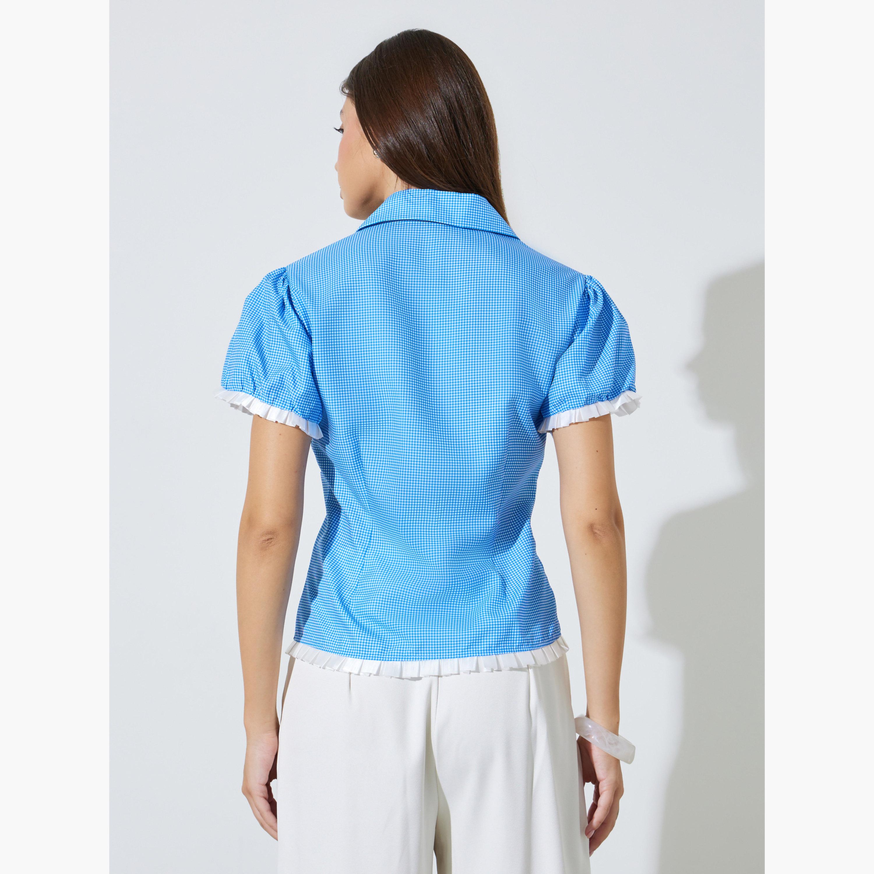بلوزة مجسمة بطبعة جينغهام وتفاصيل دانتيل-women-clothing-shirtsandblouses-shirts-image-3