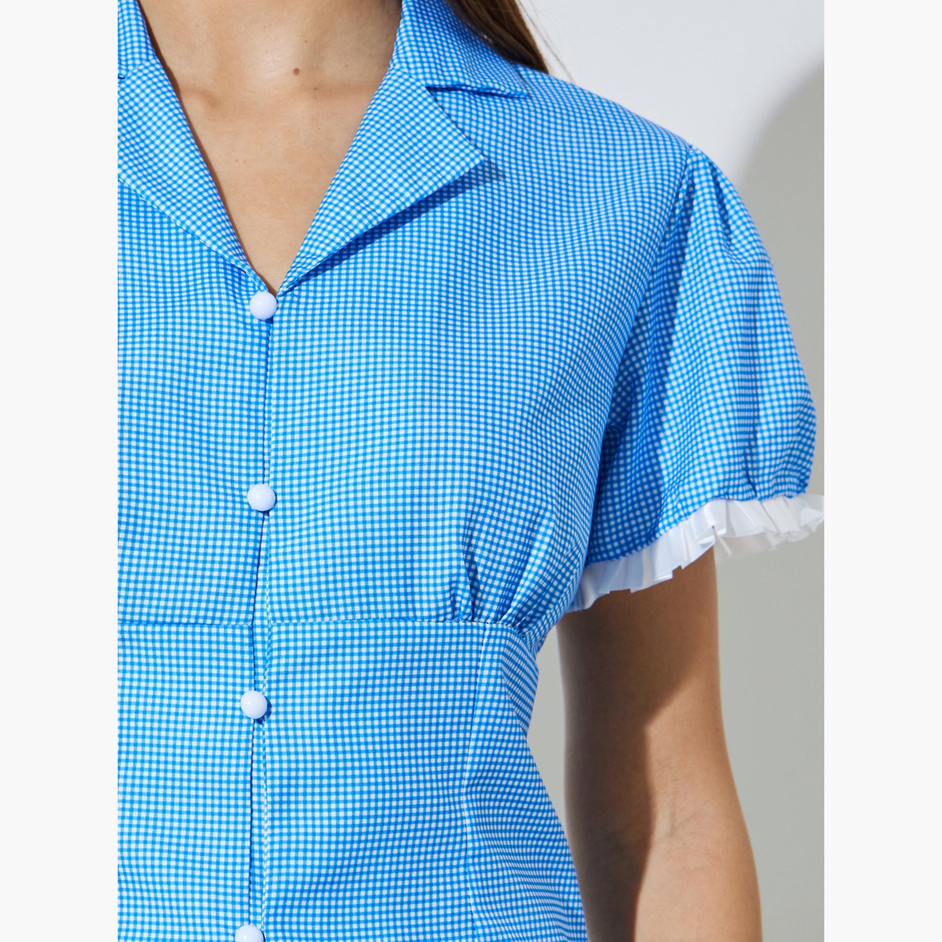 بلوزة مجسمة بطبعة جينغهام وتفاصيل دانتيل-women-clothing-shirtsandblouses-shirts-image-4