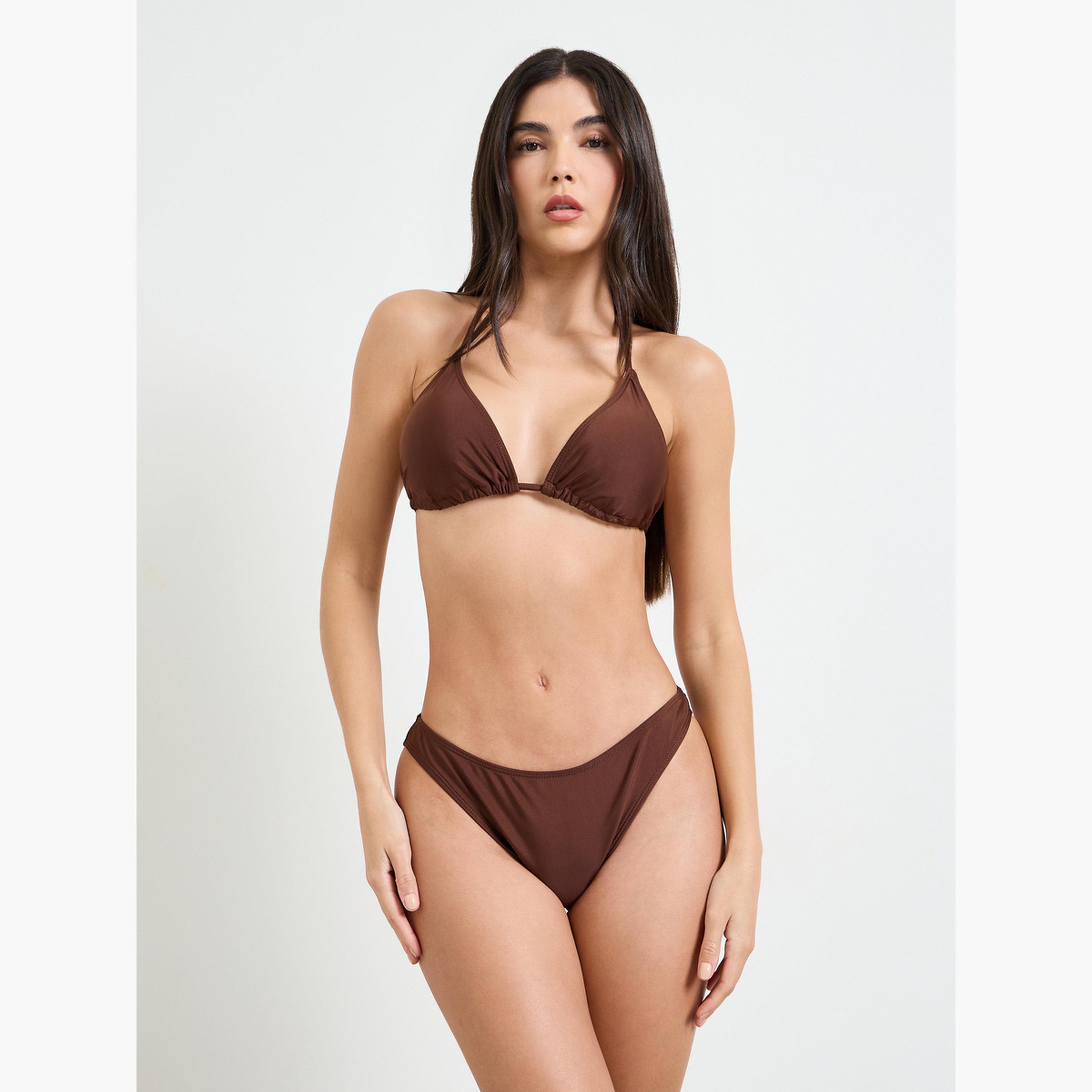مجموعة من بلوزة بتفاصيل كشكش وربطة أمامية وبارزة الملمس وسارونغ قصير- 4 قطع-women-clothing-swimandbeach-swim-swimsuits-image-4