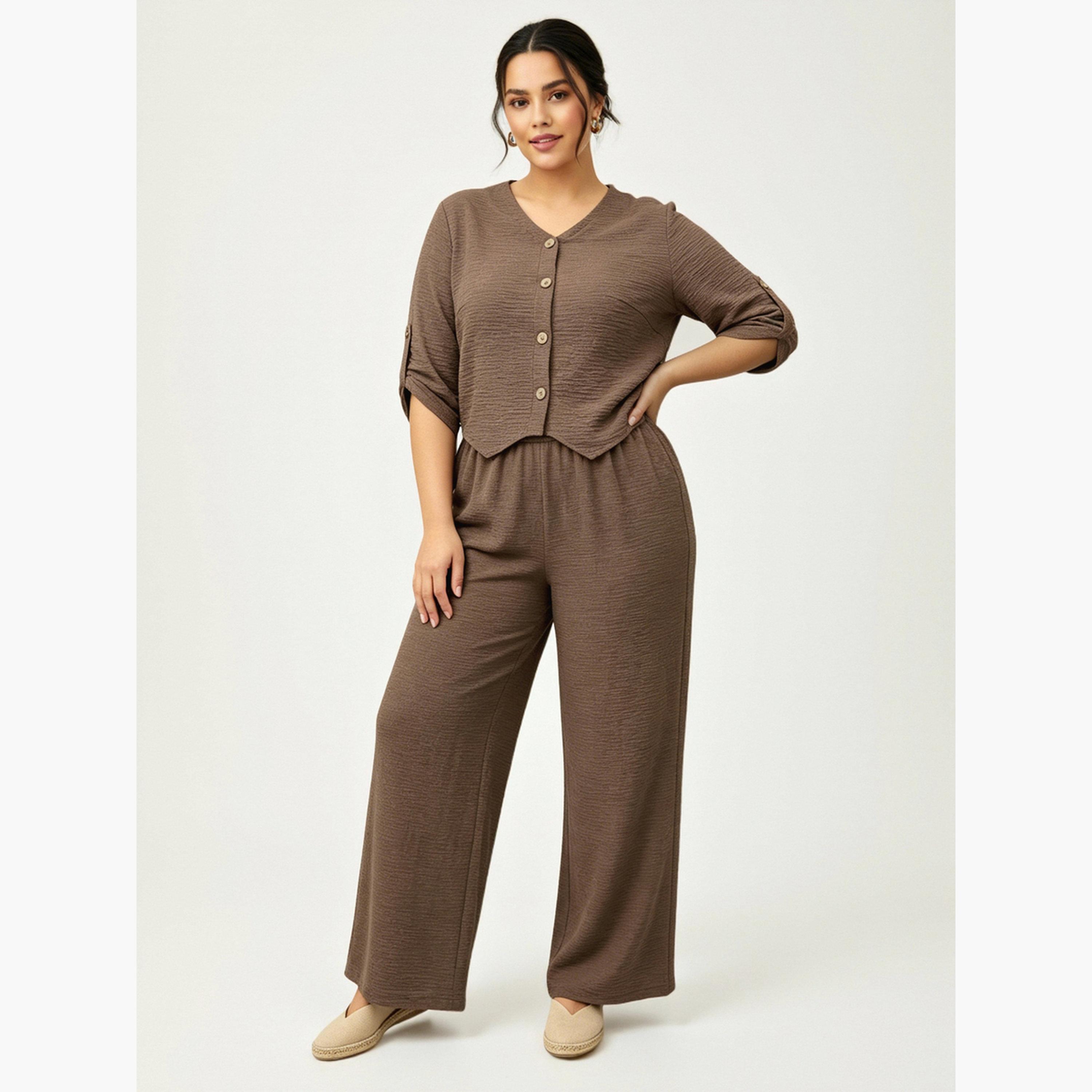 طقم بيجاما منزلية أنيق بأرجل واسعة بمقاس كبير-women-clothing-plussize-coordsets-image-1