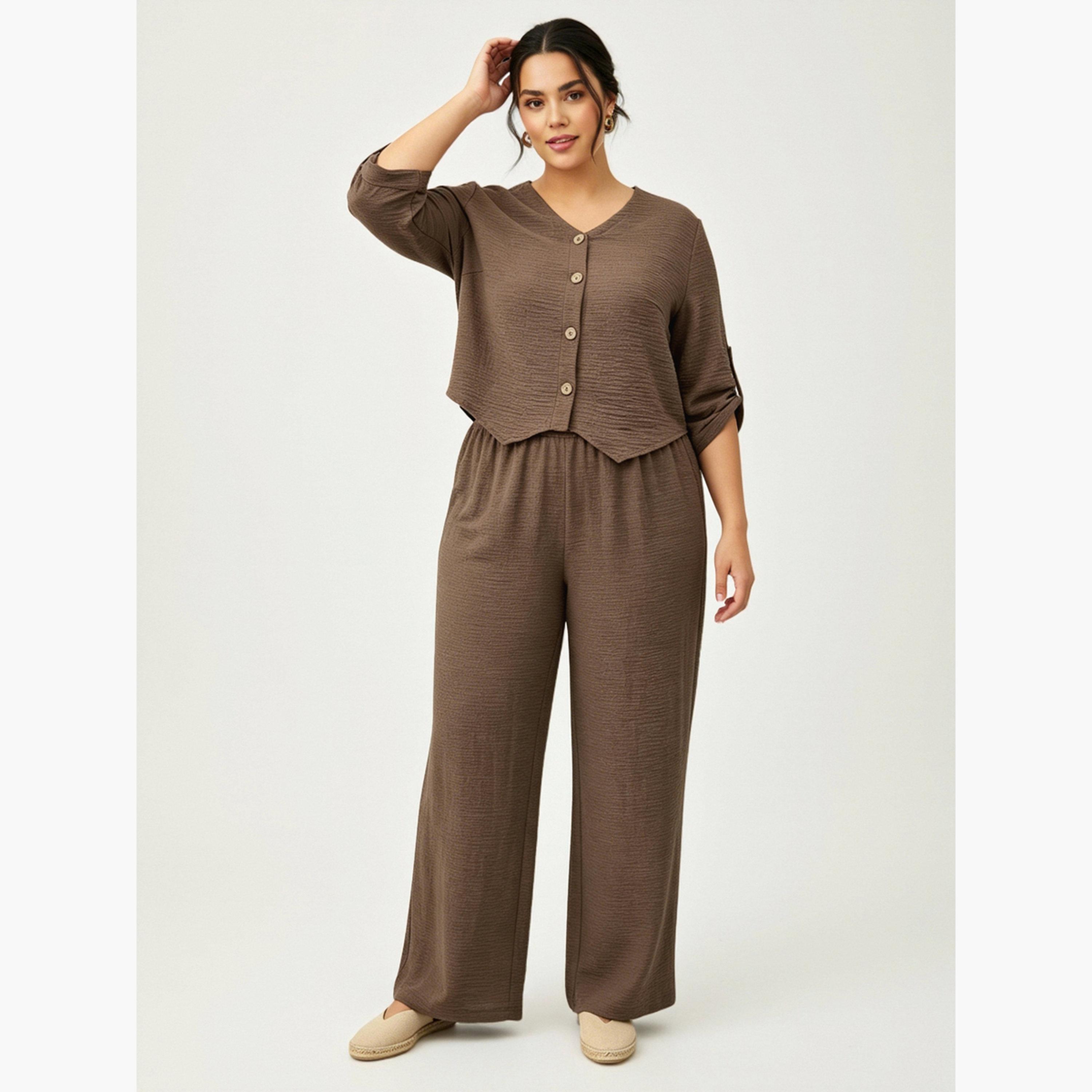 طقم بيجاما منزلية أنيق بأرجل واسعة بمقاس كبير-women-clothing-plussize-coordsets-image-2