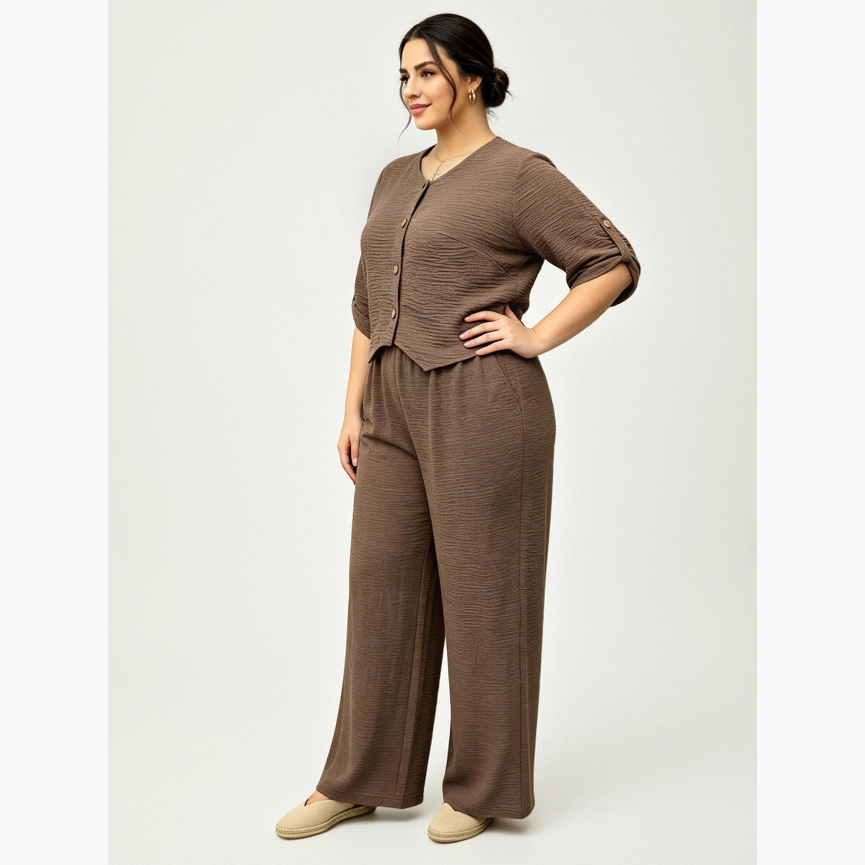 طقم بيجاما منزلية أنيق بأرجل واسعة بمقاس كبير-women-clothing-plussize-coordsets-image-3