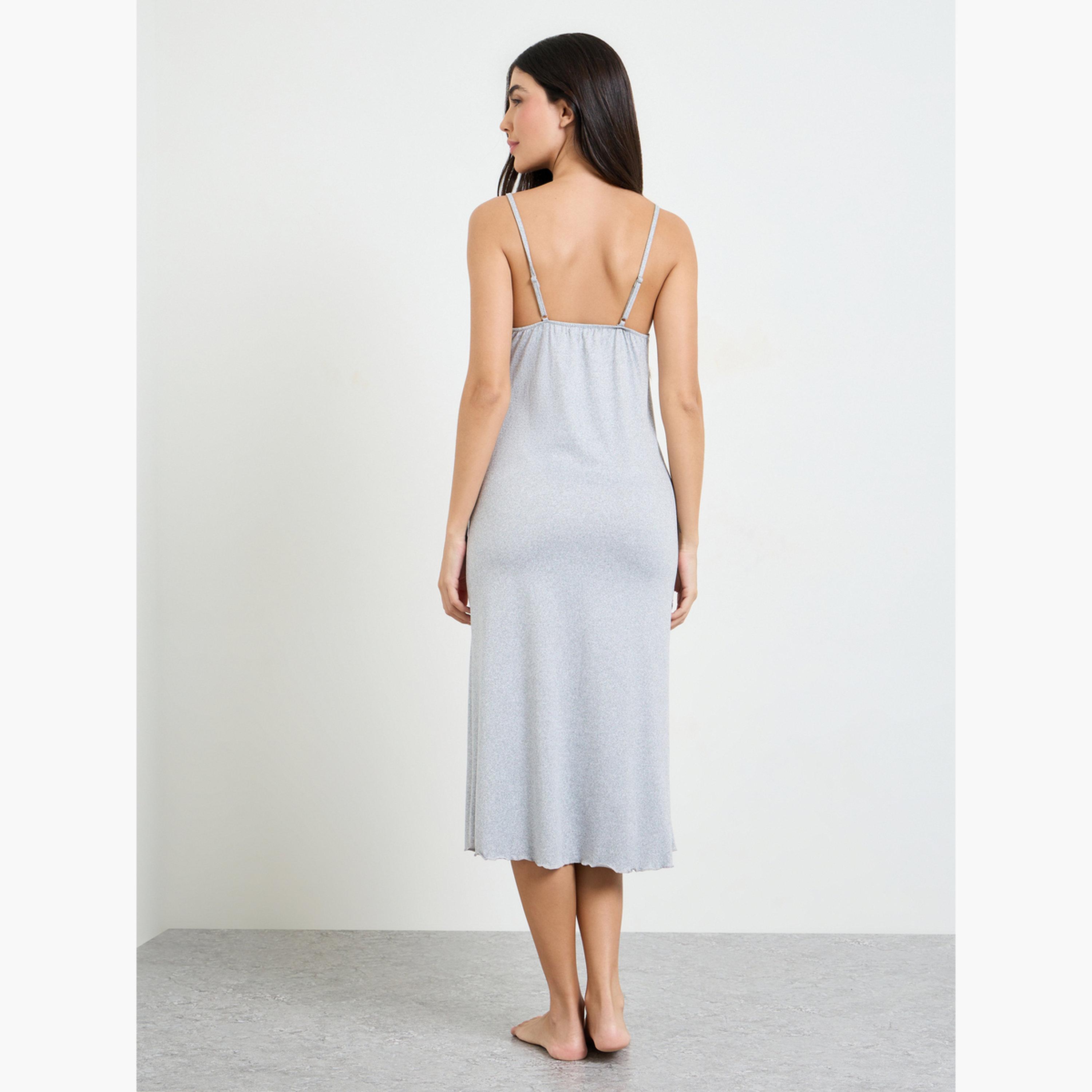 ستايلي - عبوة من قطعتين - فستان داخلي وروب بتفاصيل دانتيل متباينة-women-clothing-nightwear-robes-image-5