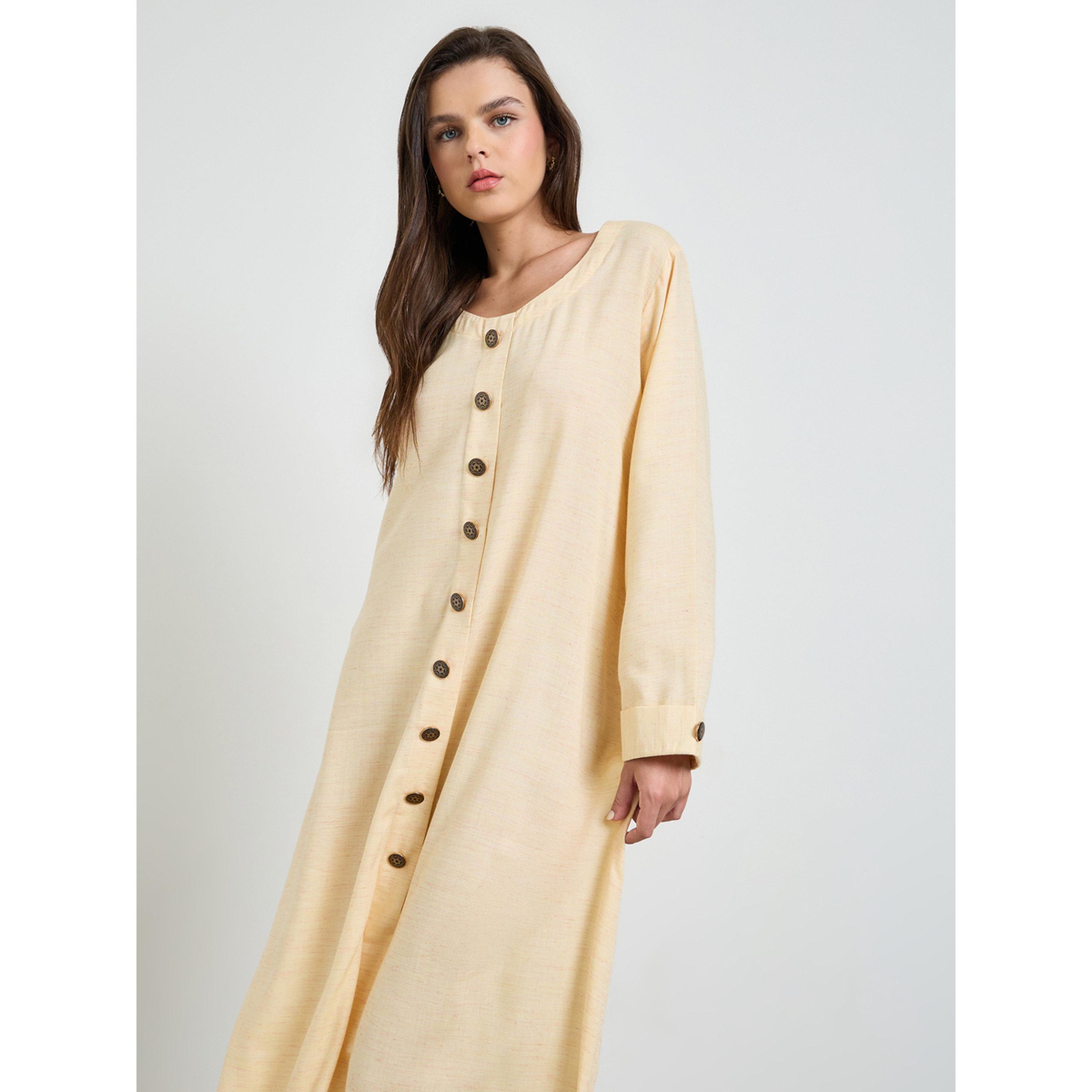 Maxim Creation X Styli Yellow Solid Button Details Maxi Dress-women-clothing-dresses-image-2