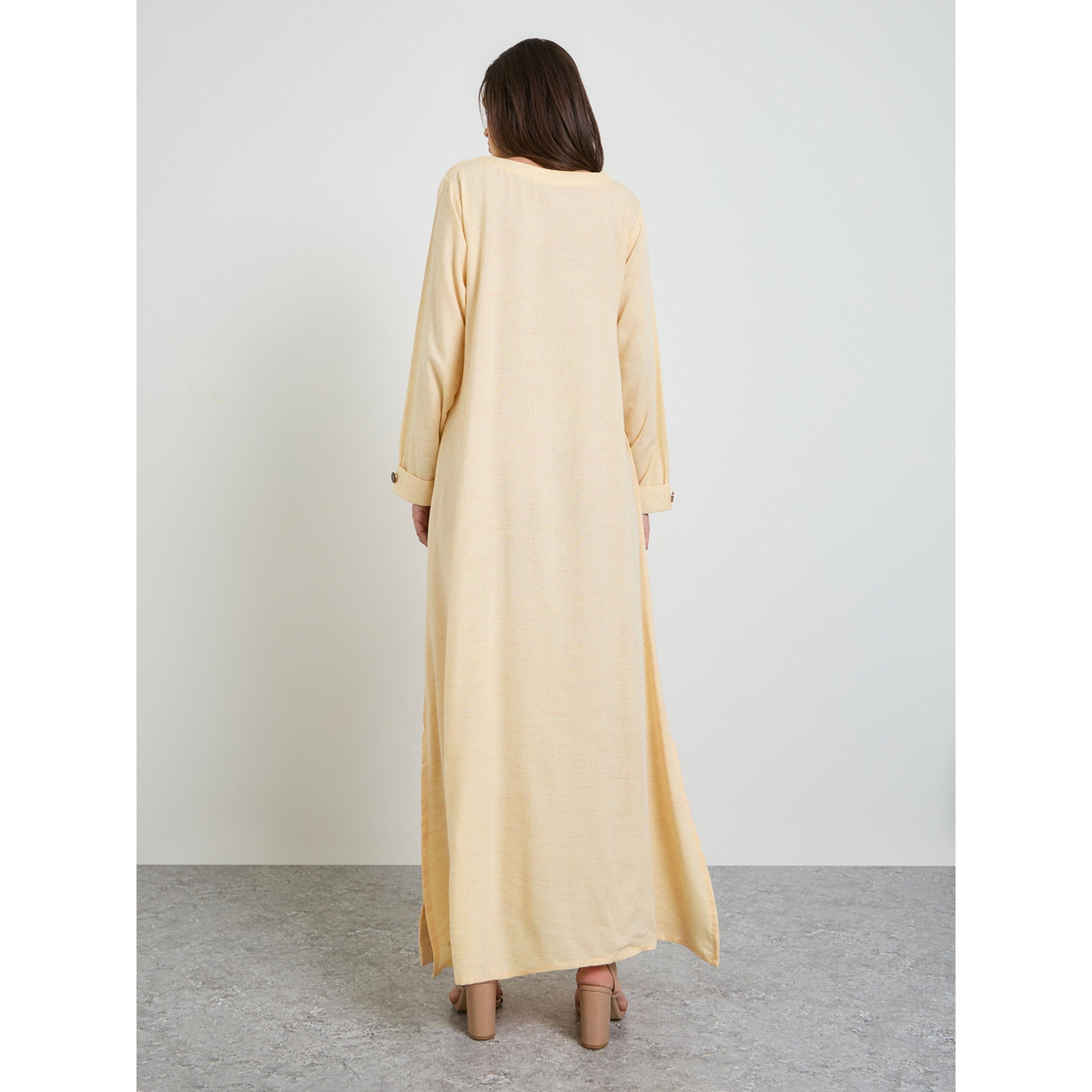 Maxim Creation X Styli Yellow Solid Button Details Maxi Dress-women-clothing-dresses-image-3